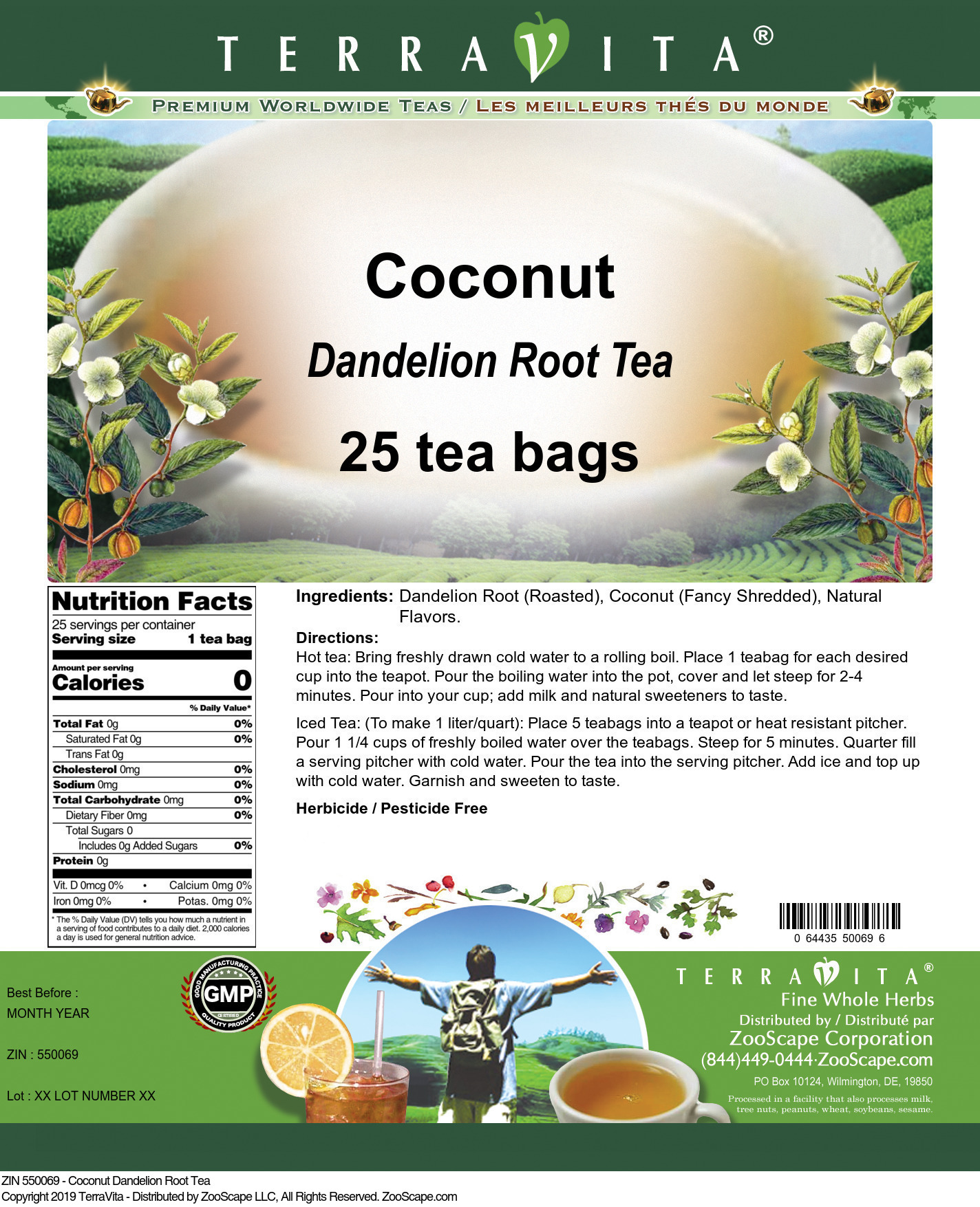 Coconut Dandelion Root Tea - Label
