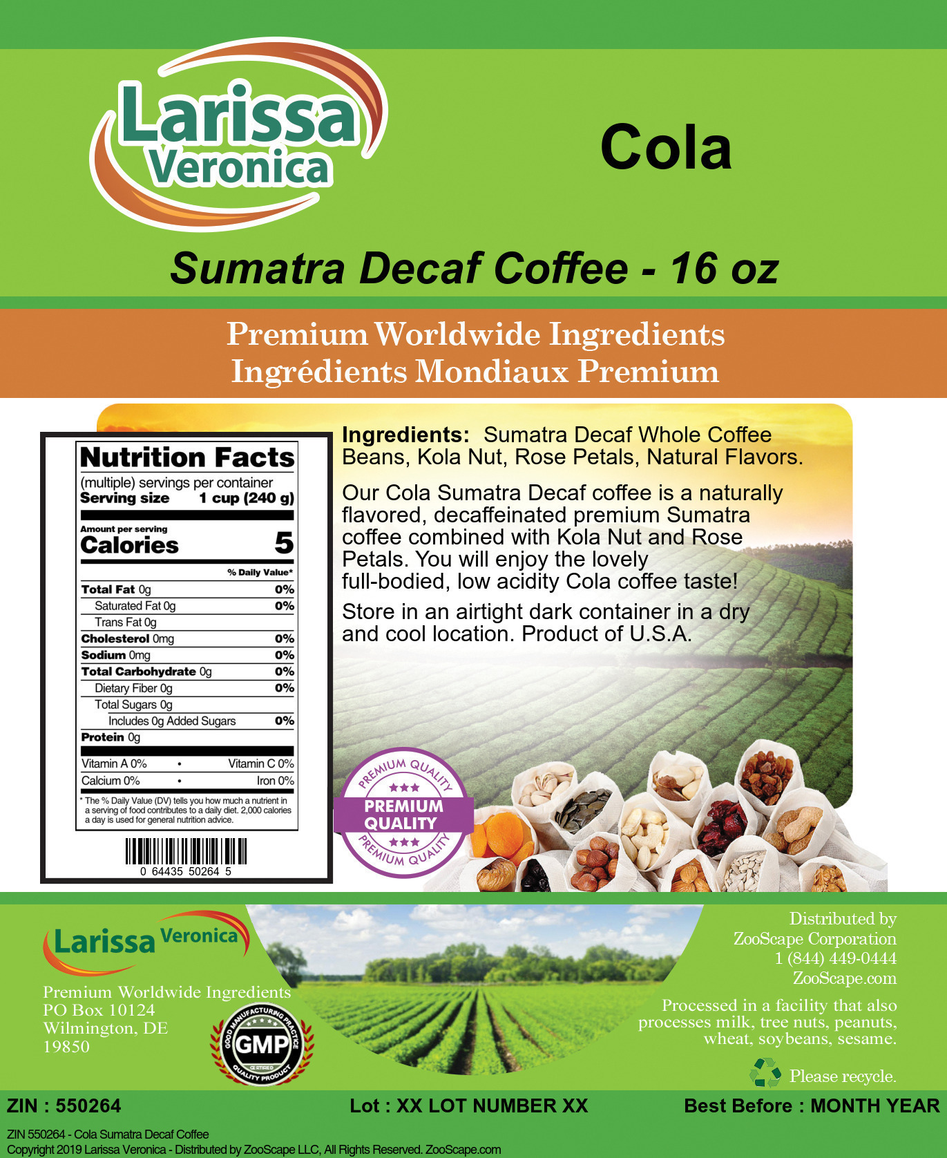 Cola Sumatra Decaf Coffee - Label