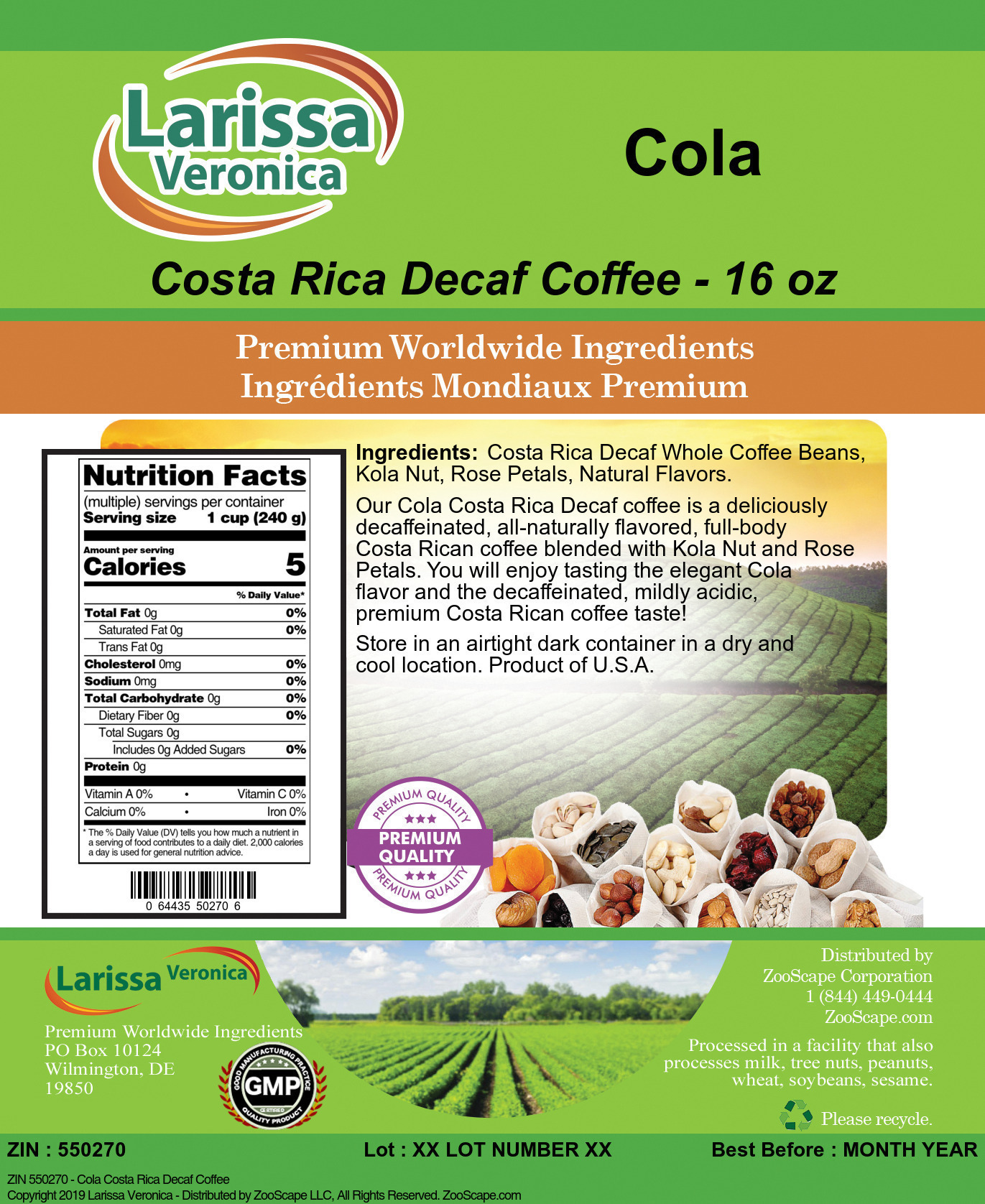 Cola Costa Rica Decaf Coffee - Label