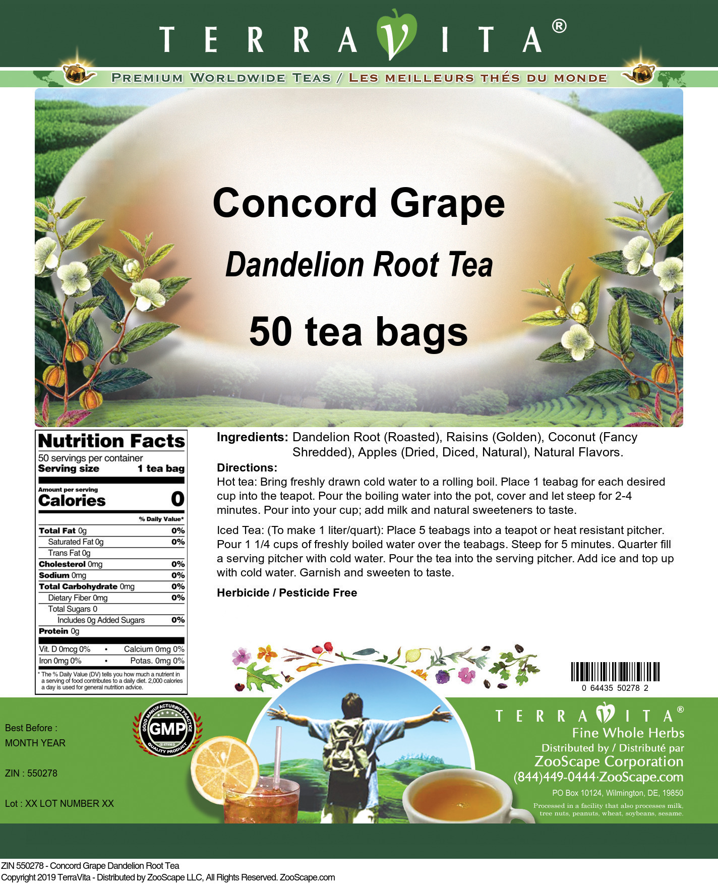 Concord Grape Dandelion Root Tea - Label