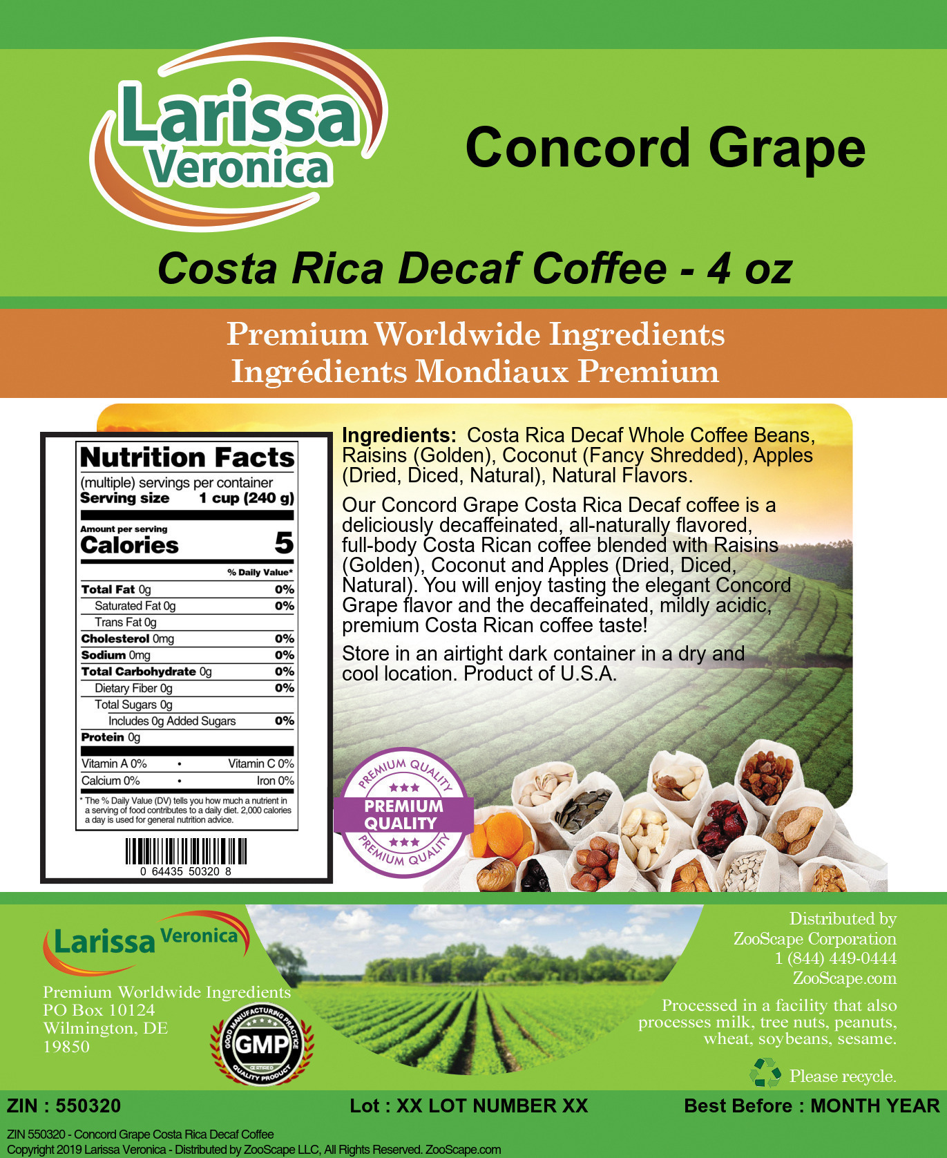 Concord Grape Costa Rica Decaf Coffee - Label