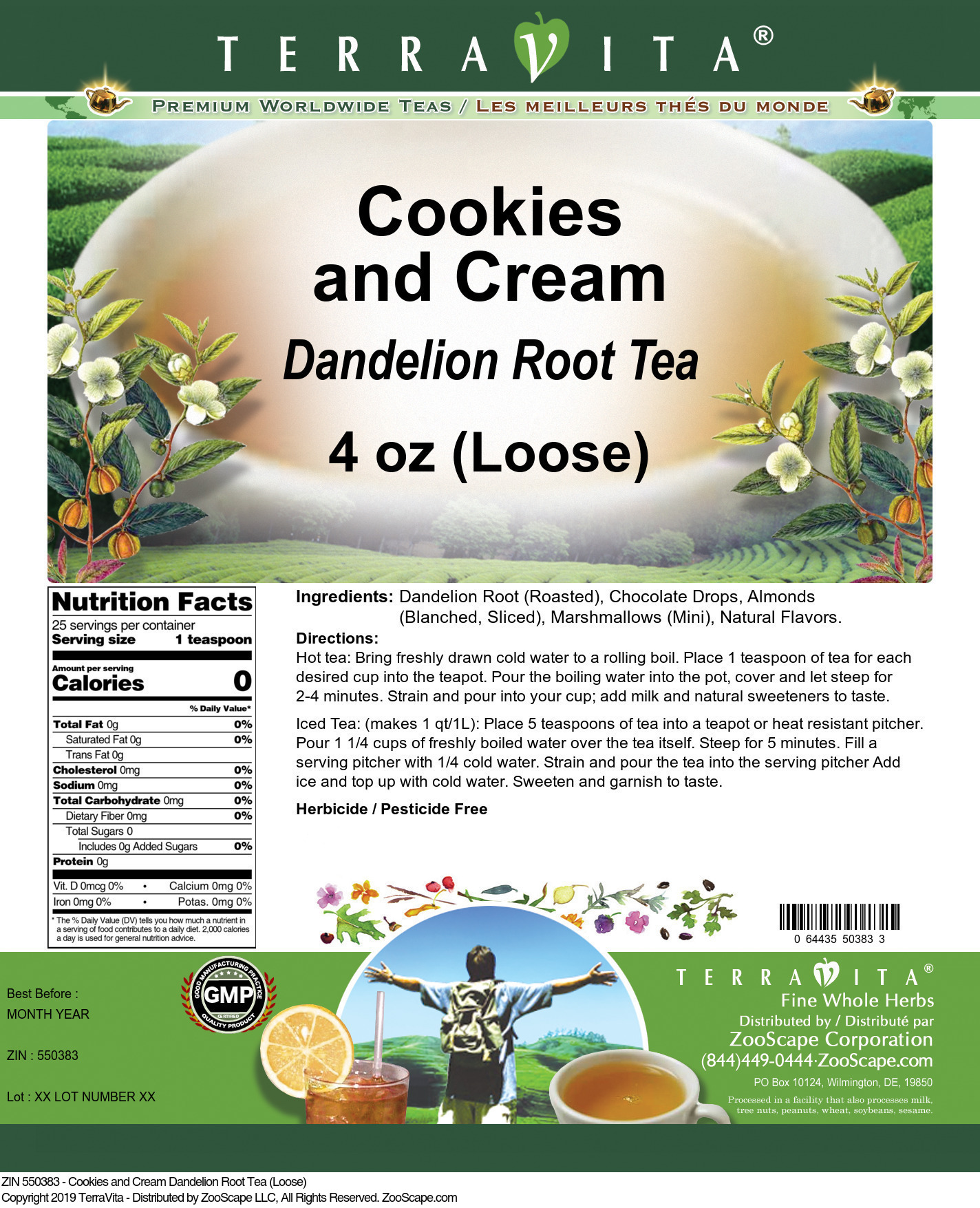 Cookies and Cream Dandelion Root Tea (Loose) - Label
