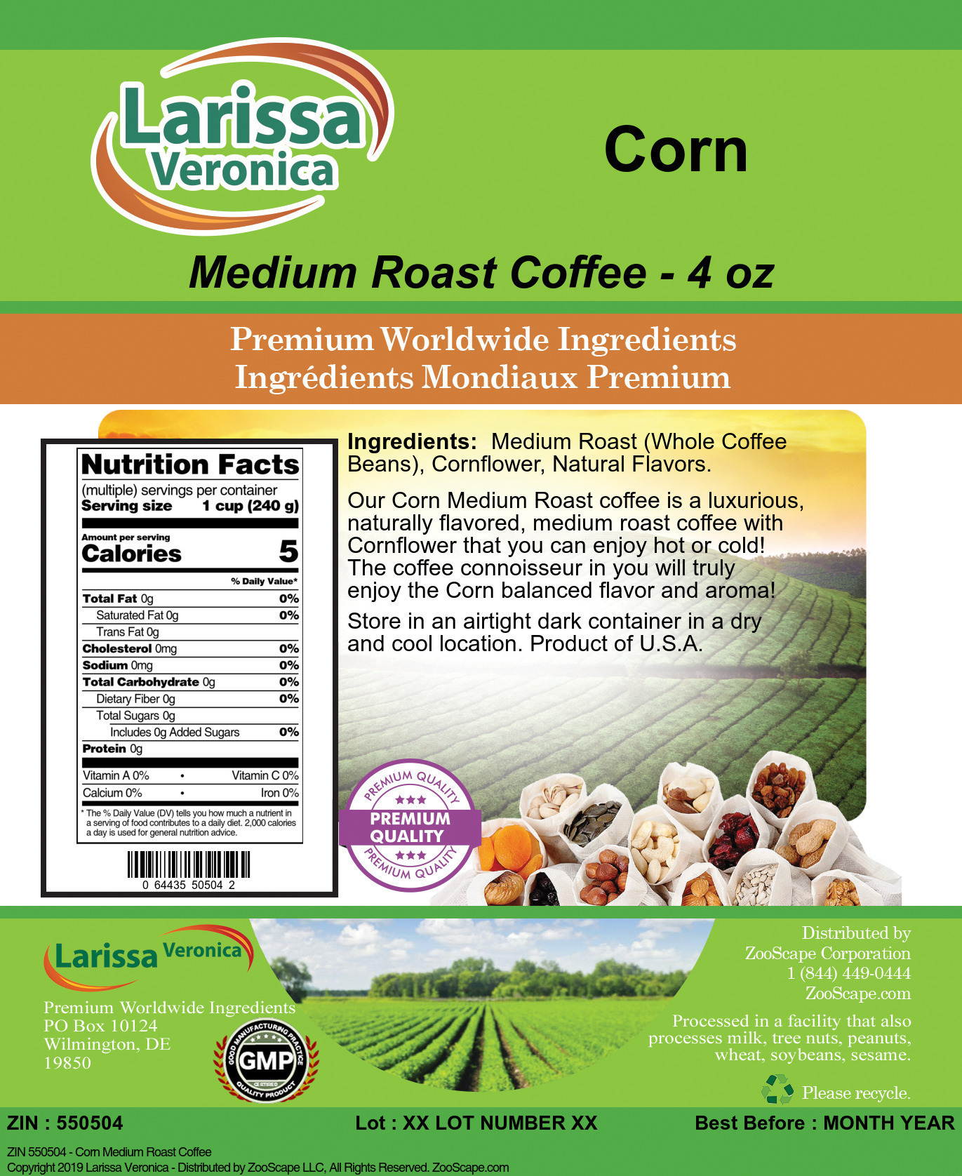 Corn Medium Roast Coffee - Label