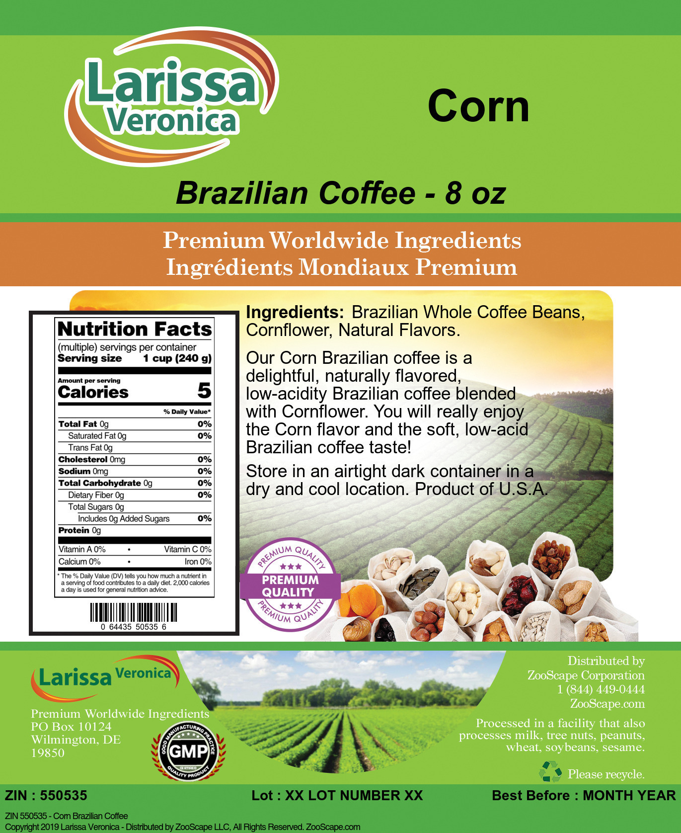 Corn Brazilian Coffee - Label