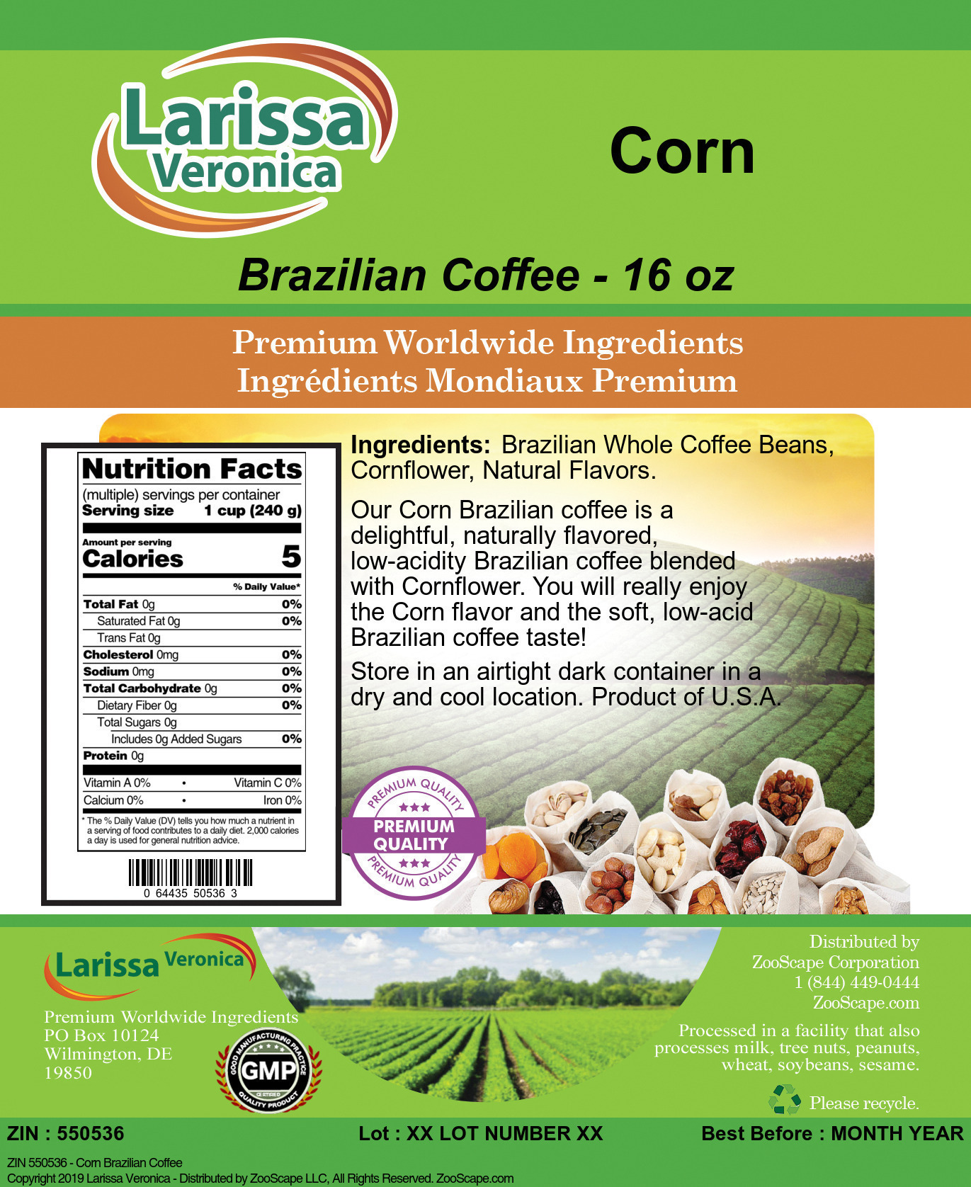 Corn Brazilian Coffee - Label