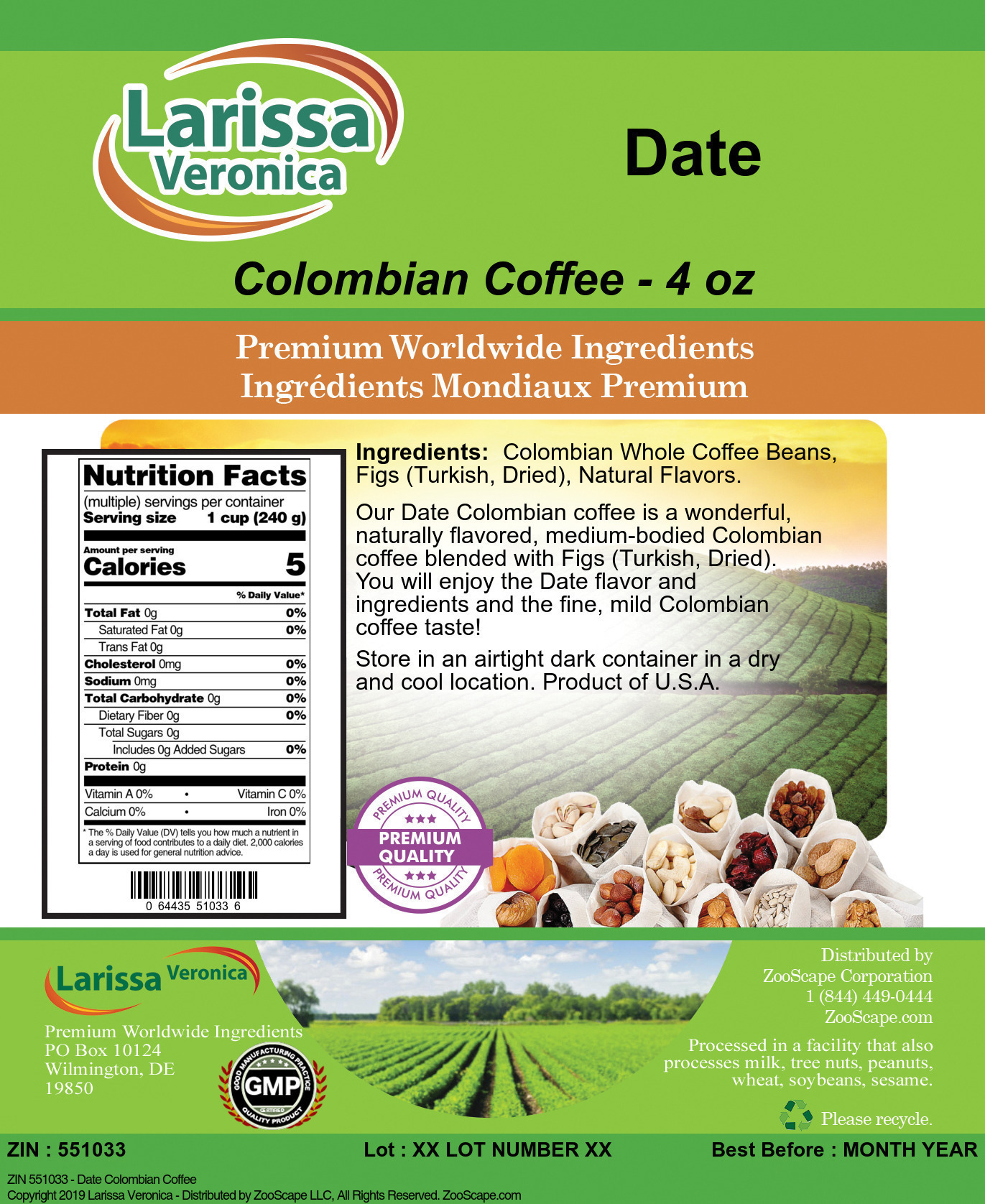 Date Colombian Coffee - Label