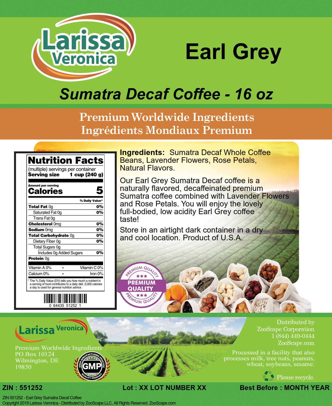 Earl Grey Sumatra Decaf Coffee - Label