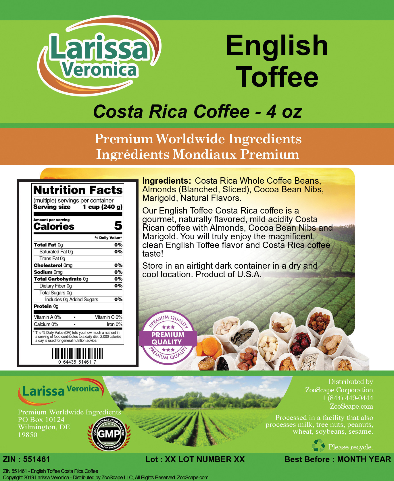 English Toffee Costa Rica Coffee - Label