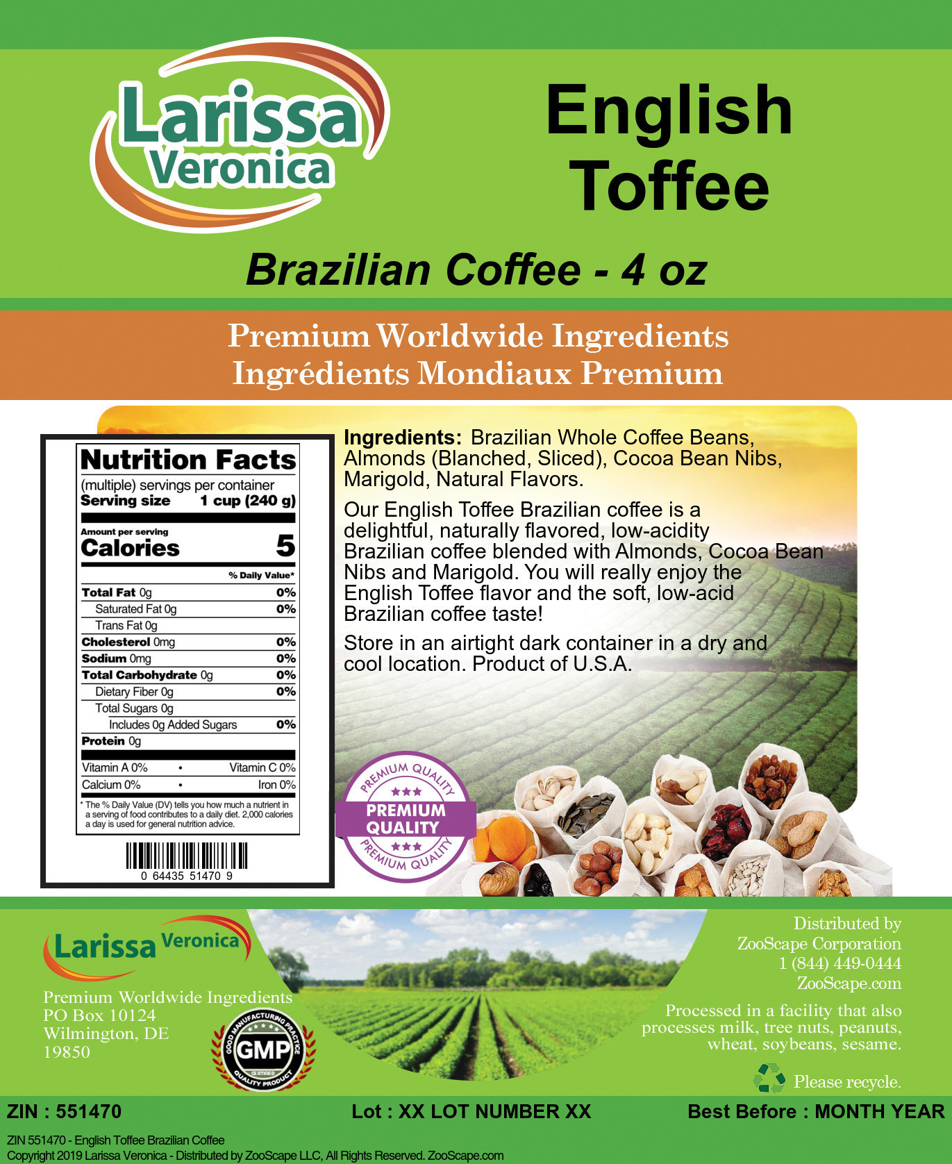 English Toffee Brazilian Coffee - Label