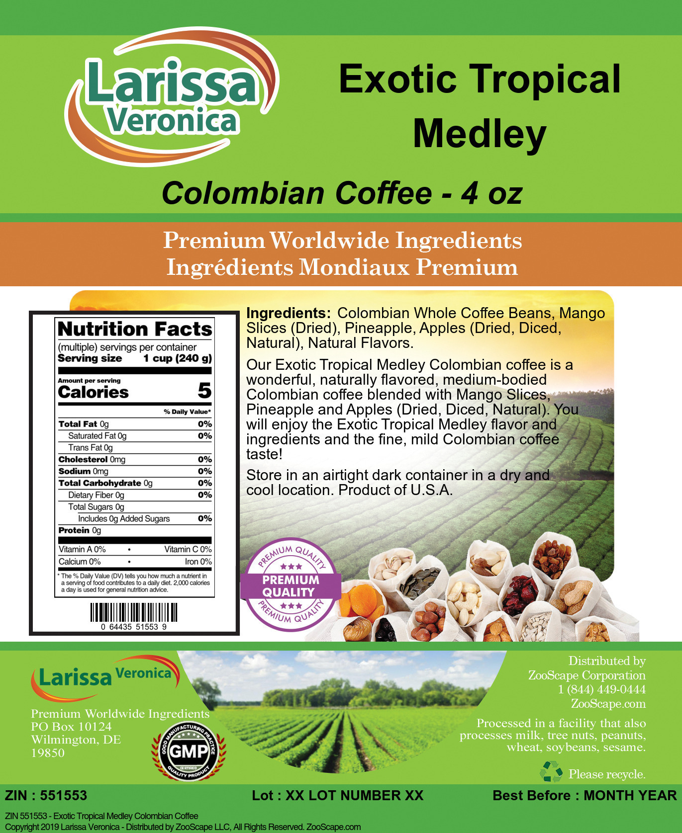 Exotic Tropical Medley Colombian Coffee - Label