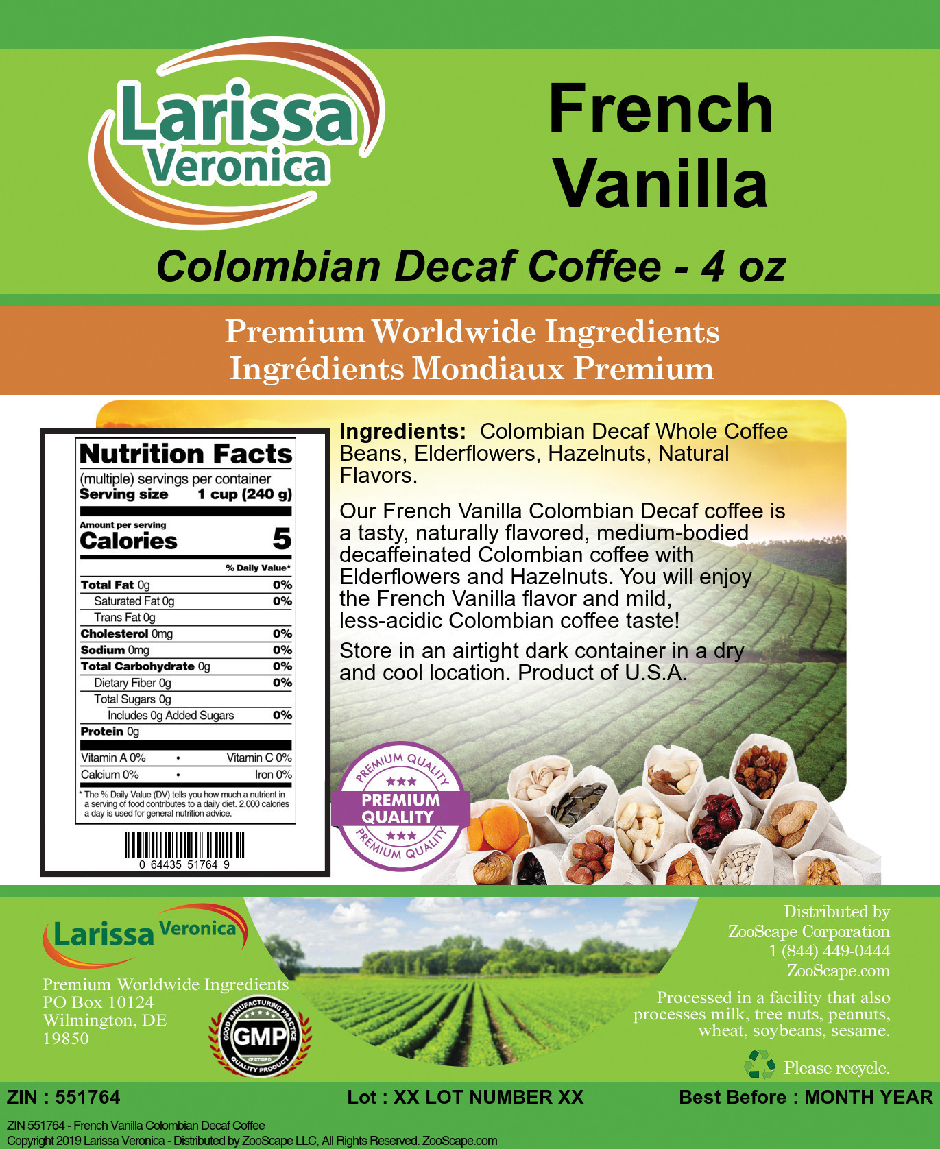 French Vanilla Colombian Decaf Coffee - Label