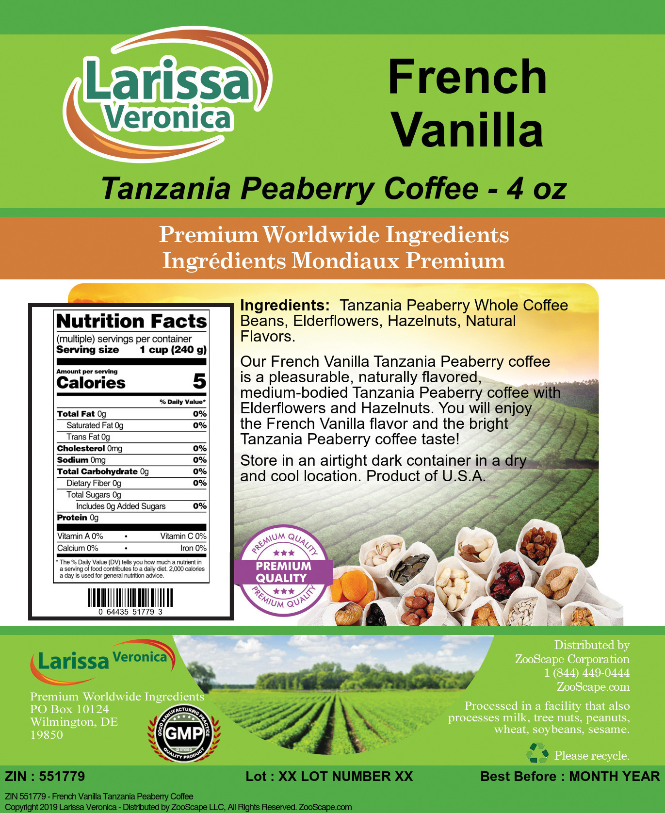 French Vanilla Tanzania Peaberry Coffee - Label