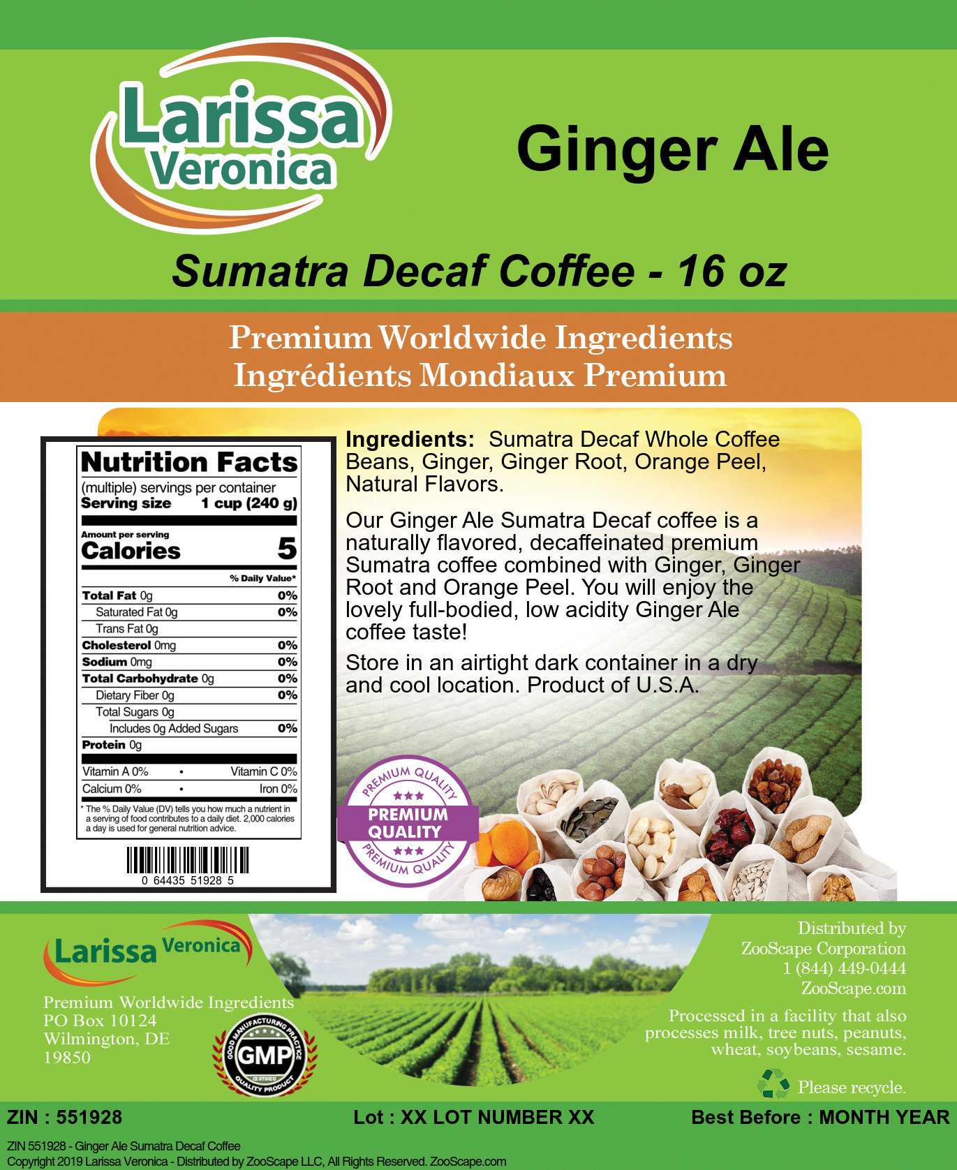 Ginger Ale Sumatra Decaf Coffee - Label