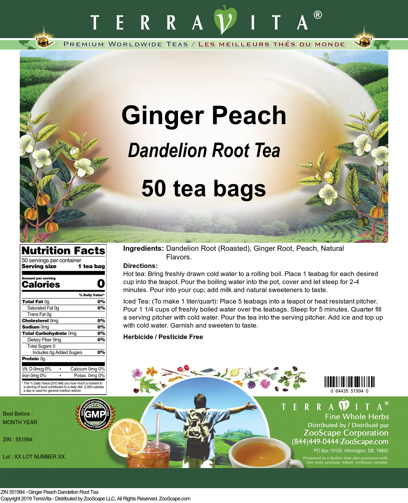 Ginger Peach Dandelion Root Tea - Label