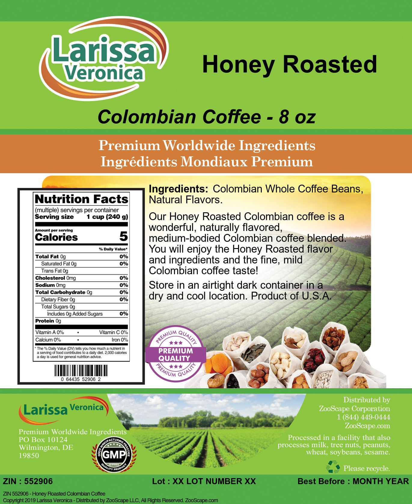 Honey Roasted Colombian Coffee - Label