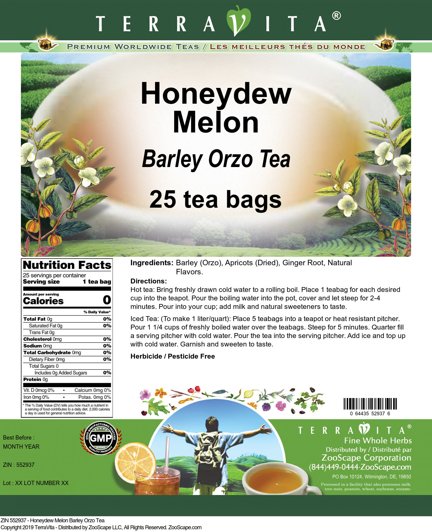 Honeydew Melon Barley Orzo Tea - Label