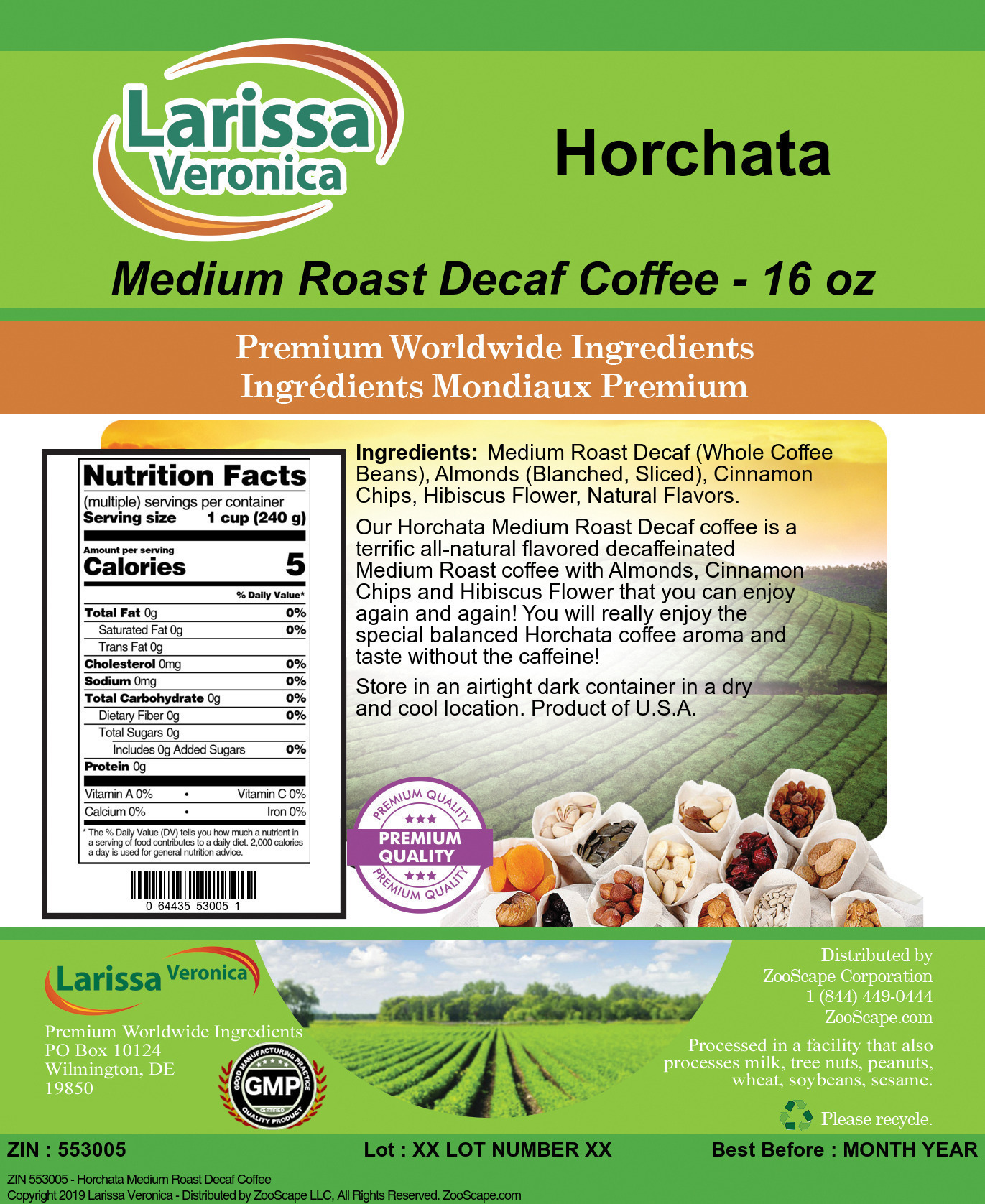 Horchata Medium Roast Decaf Coffee - Label