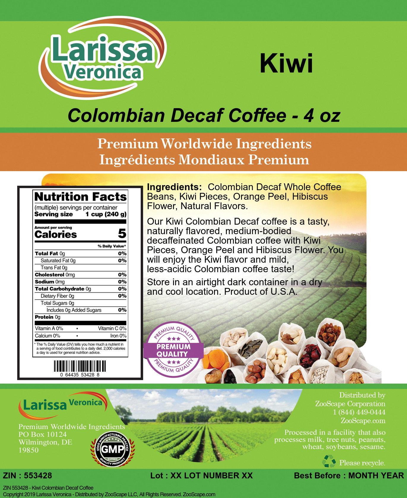 Kiwi Colombian Decaf Coffee - Label