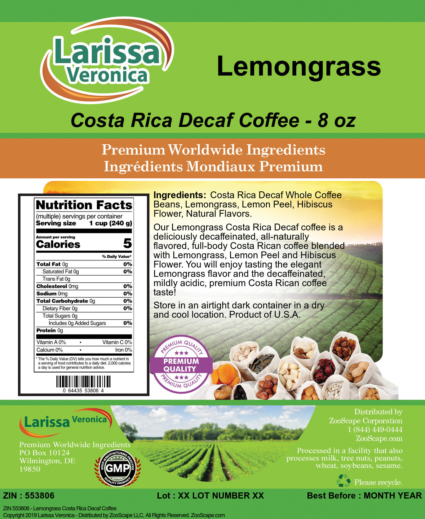 Lemongrass Costa Rica Decaf Coffee - Label
