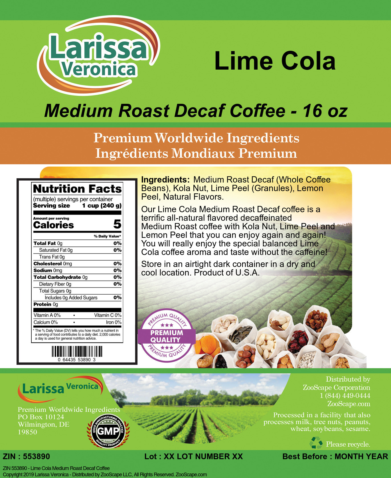 Lime Cola Medium Roast Decaf Coffee - Label