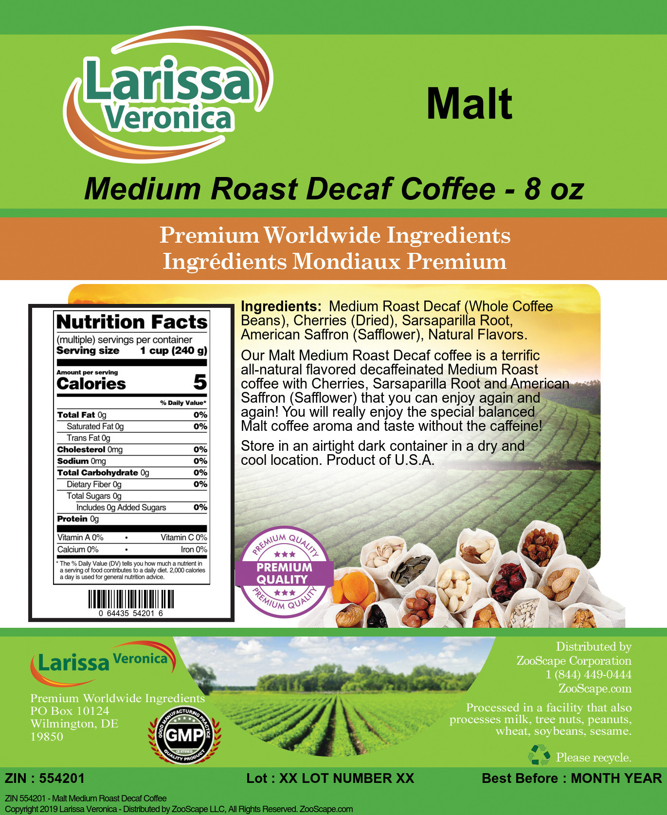 Malt Medium Roast Decaf Coffee - Label