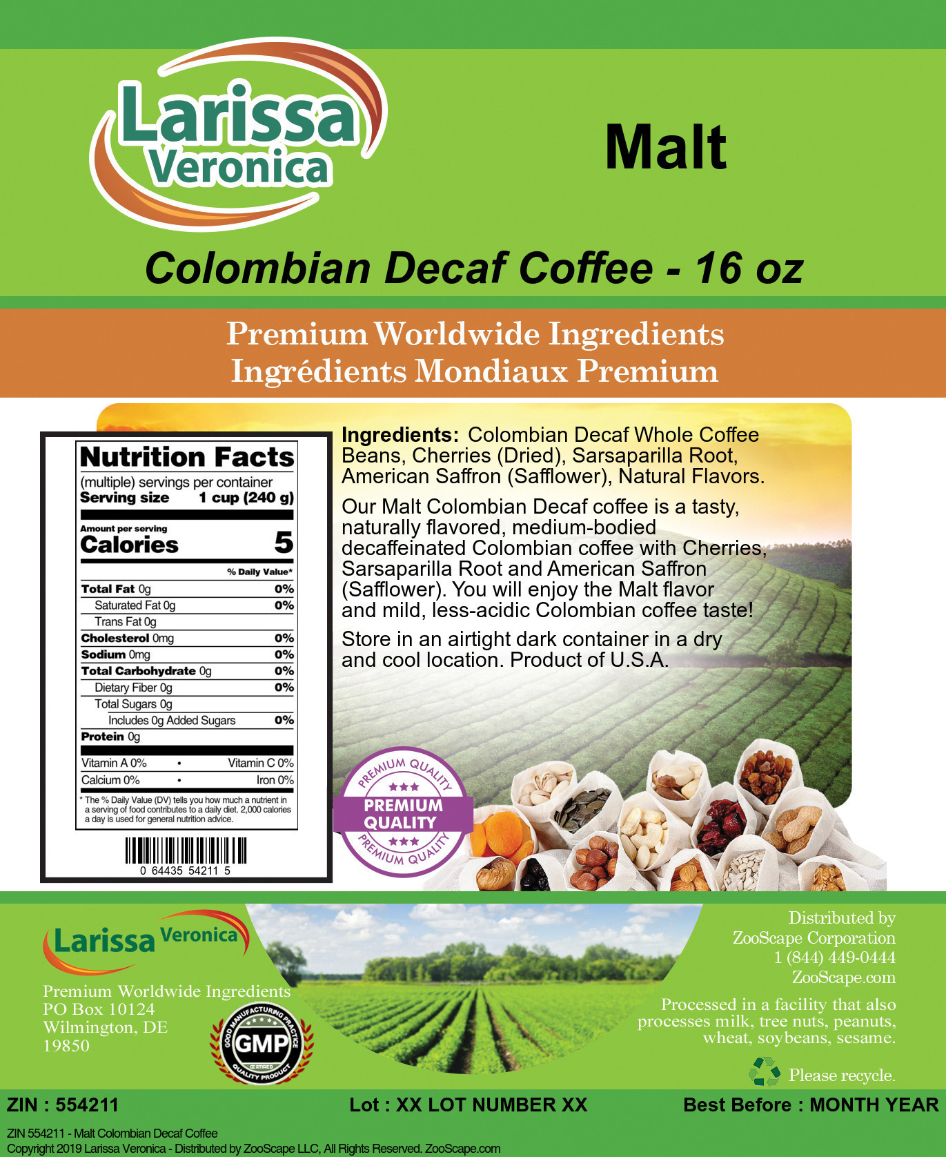 Malt Colombian Decaf Coffee - Label
