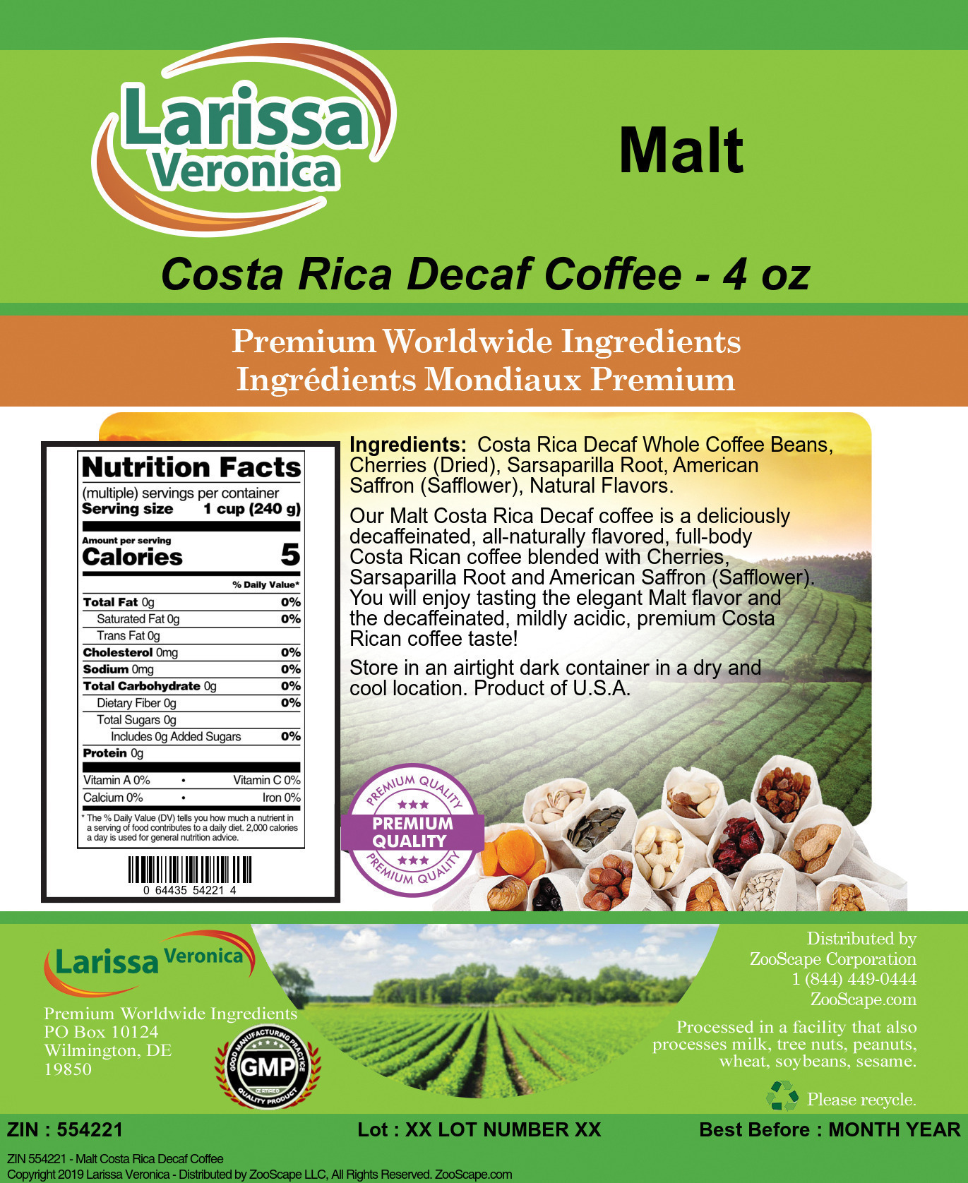 Malt Costa Rica Decaf Coffee - Label