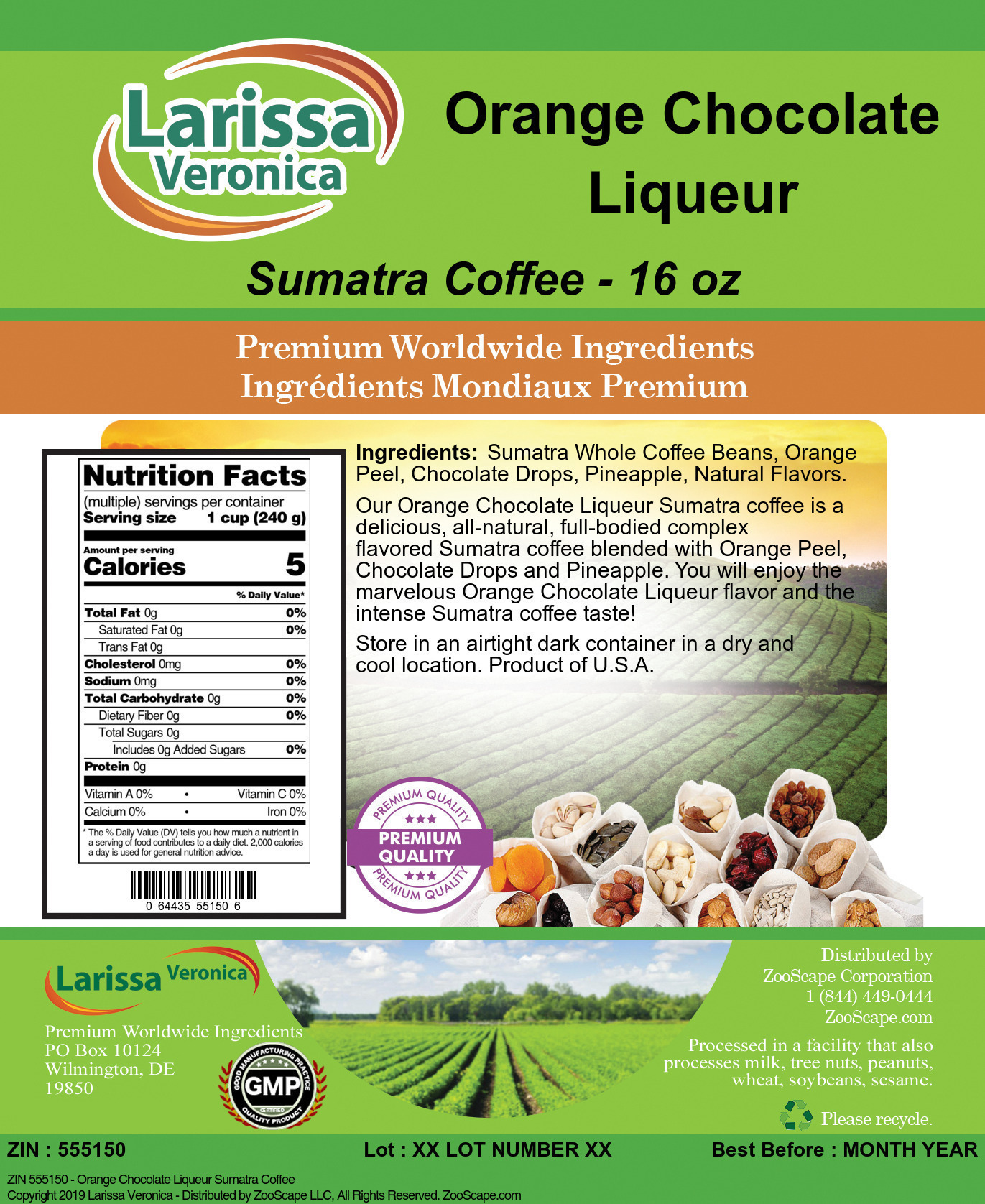Orange Chocolate Liqueur Sumatra Coffee - Label