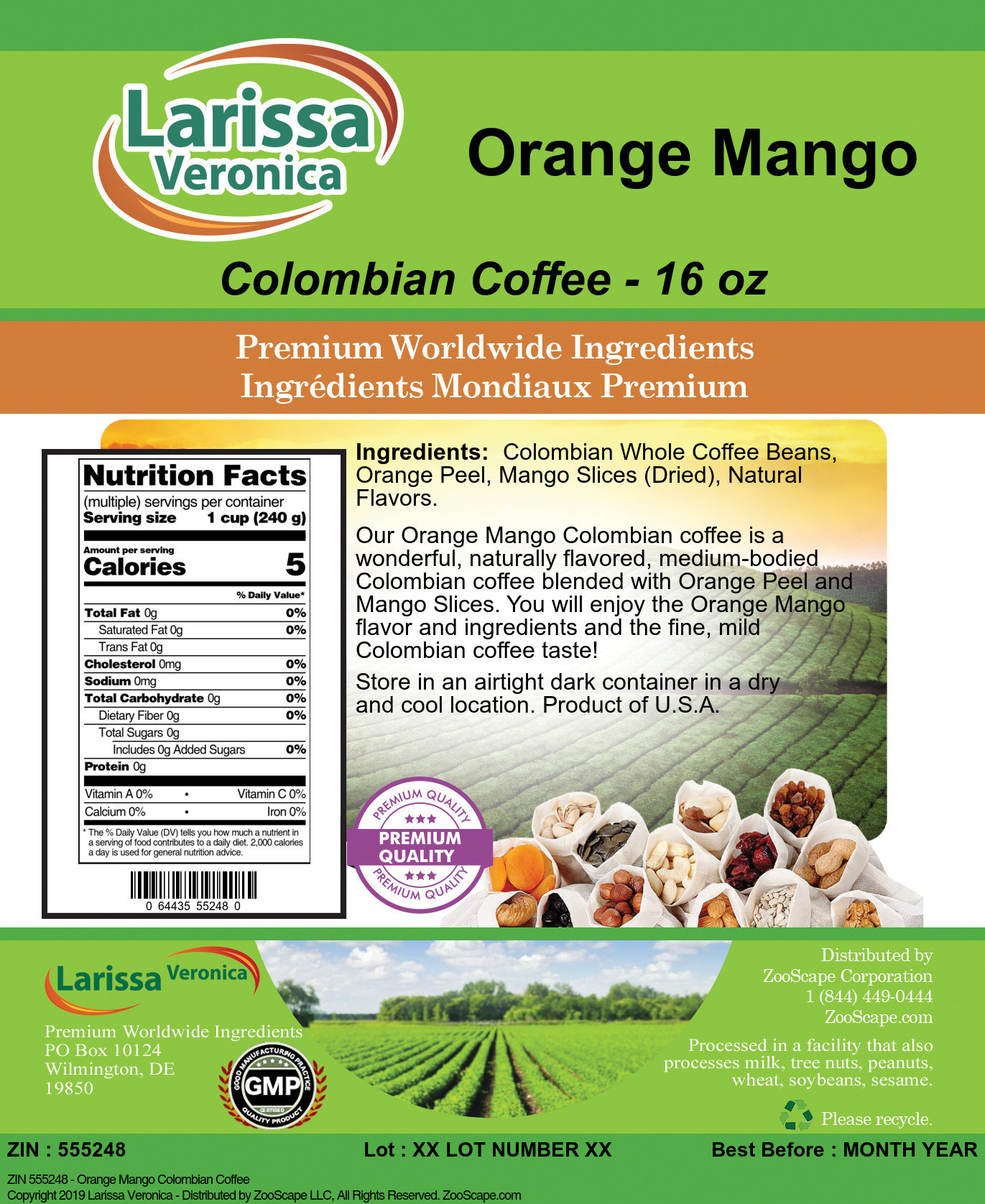 Orange Mango Colombian Coffee - Label