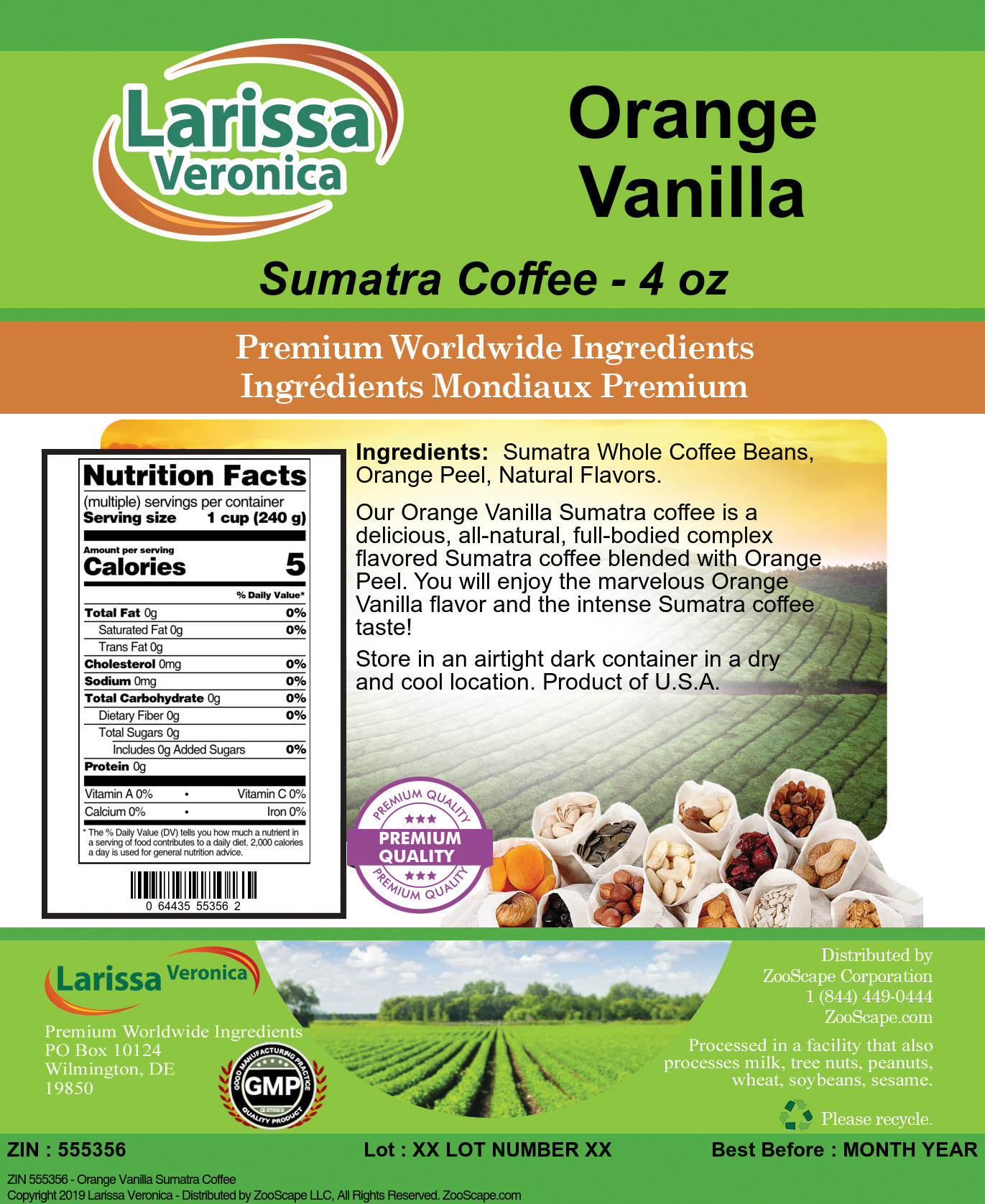 Orange Vanilla Sumatra Coffee - Label