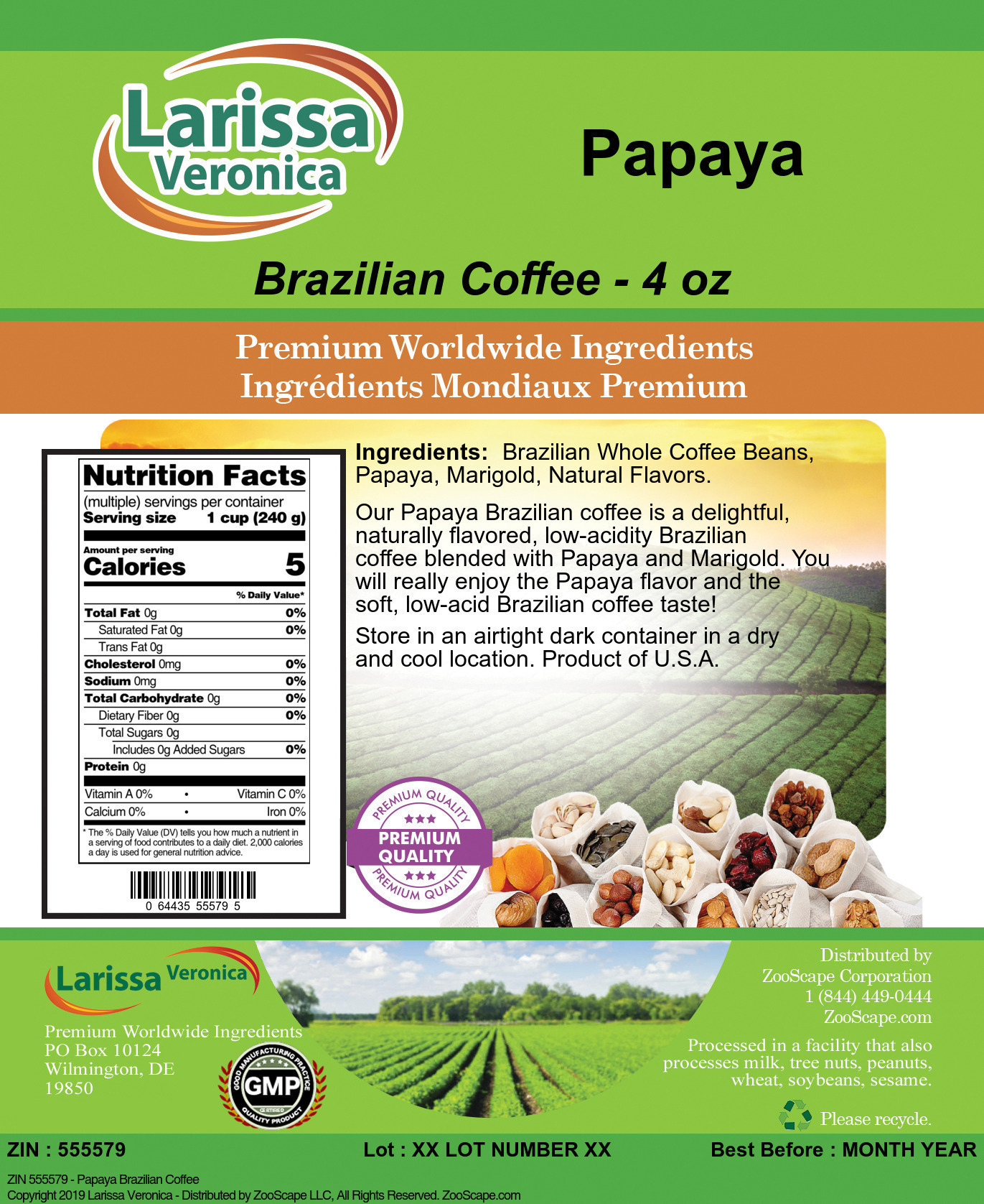 Papaya Brazilian Coffee - Label