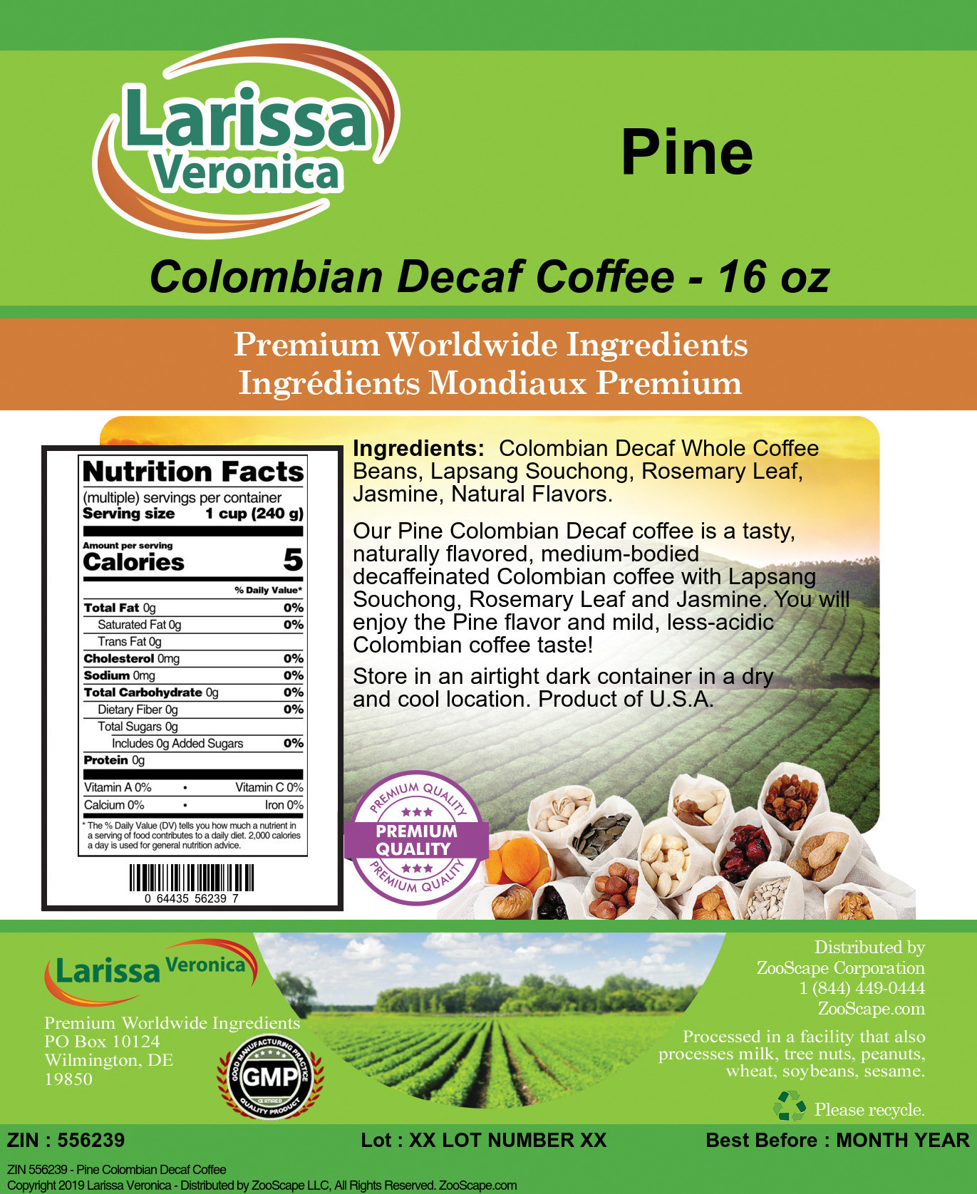 Pine Colombian Decaf Coffee - Label