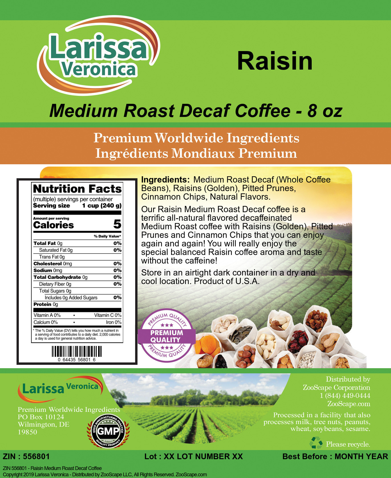 Raisin Medium Roast Decaf Coffee - Label