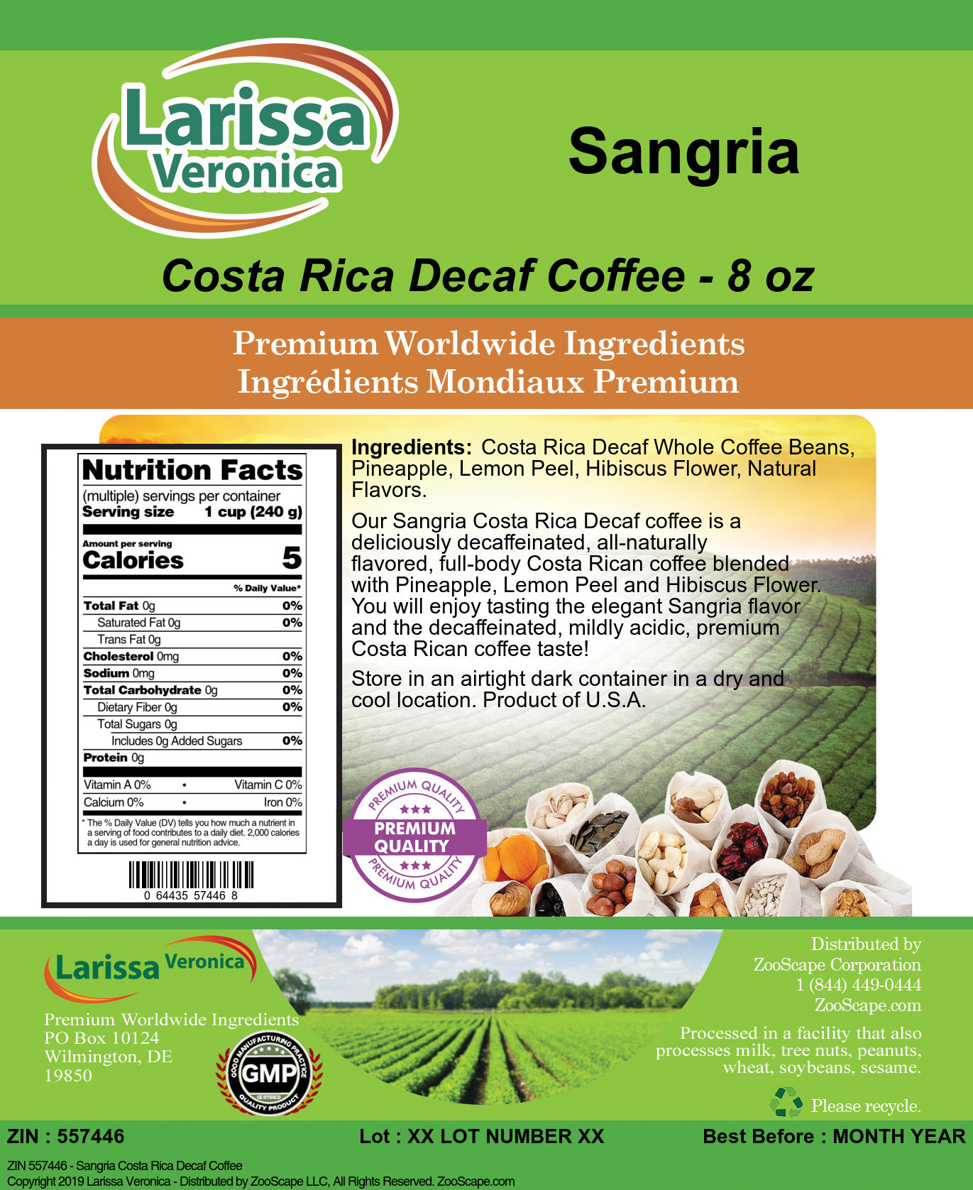 Sangria Costa Rica Decaf Coffee - Label