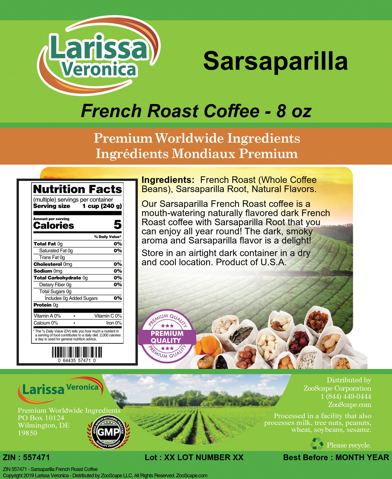 Sarsaparilla French Roast Coffee - Label