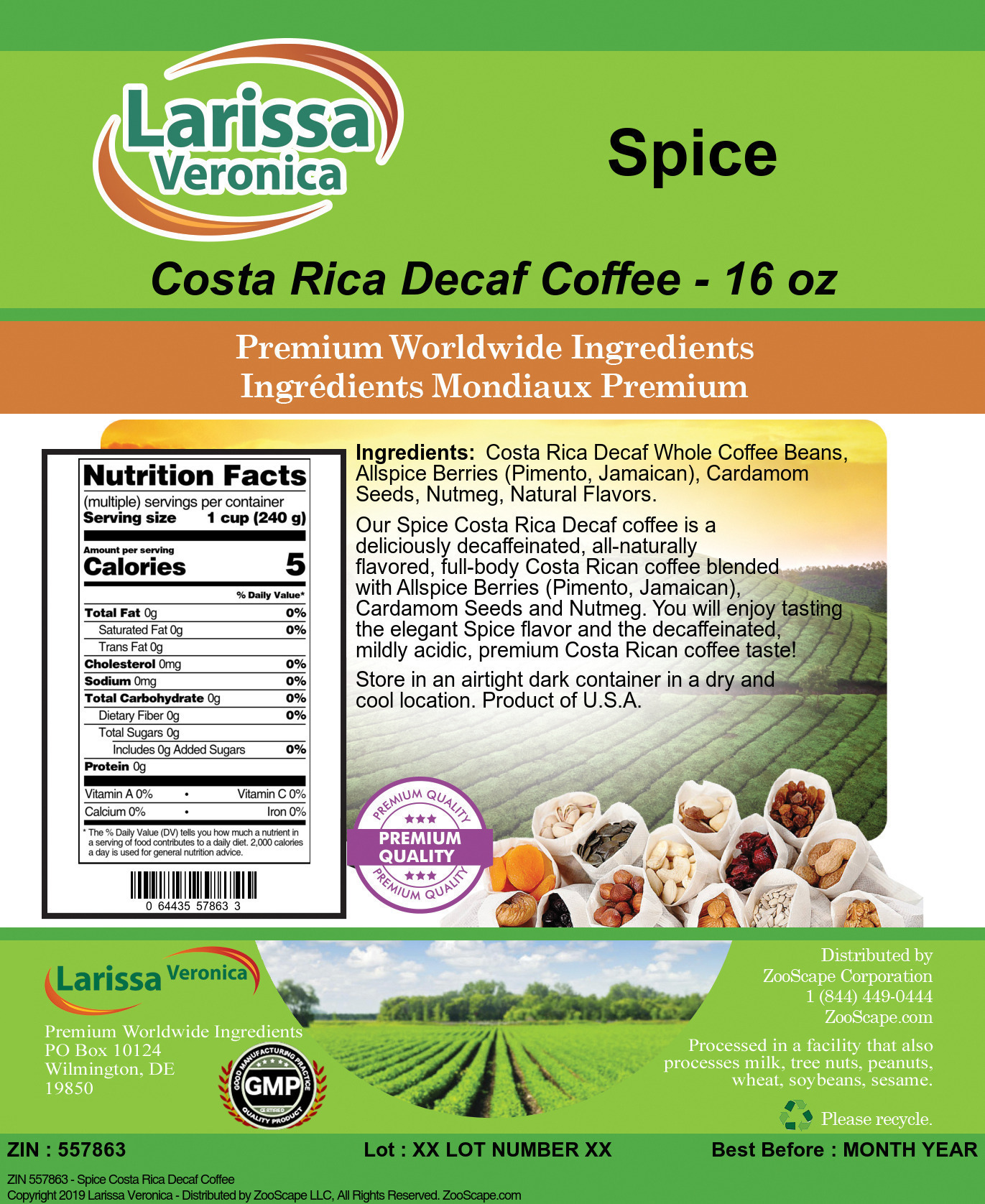 Spice Costa Rica Decaf Coffee - Label