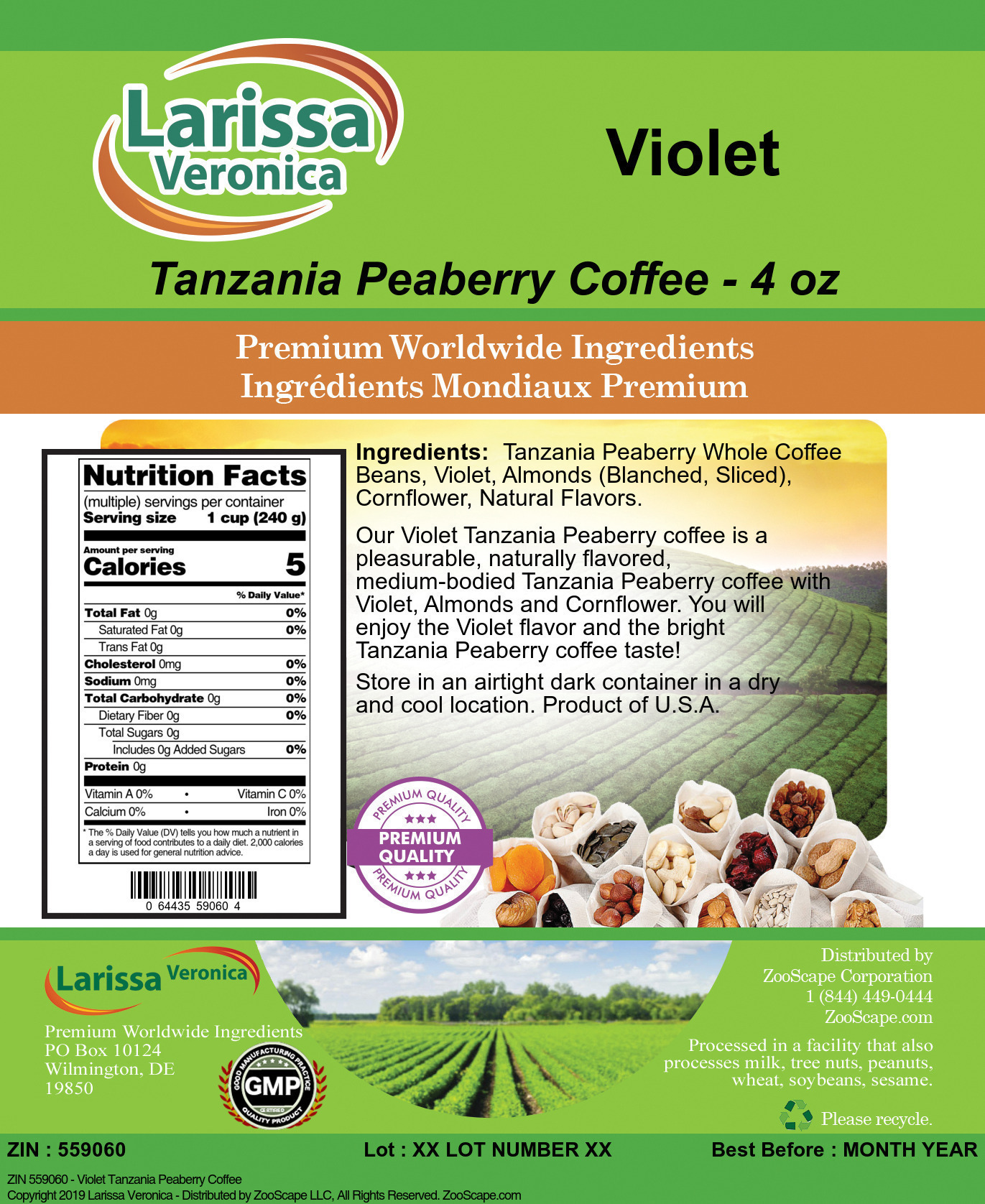 Violet Tanzania Peaberry Coffee - Label