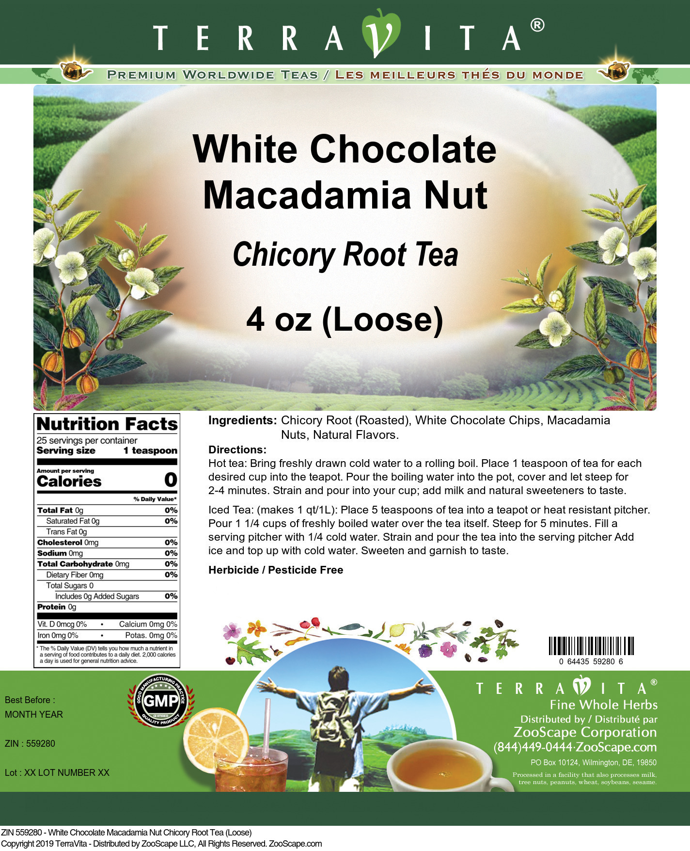 White Chocolate Macadamia Nut Chicory Root Tea (Loose) - Label