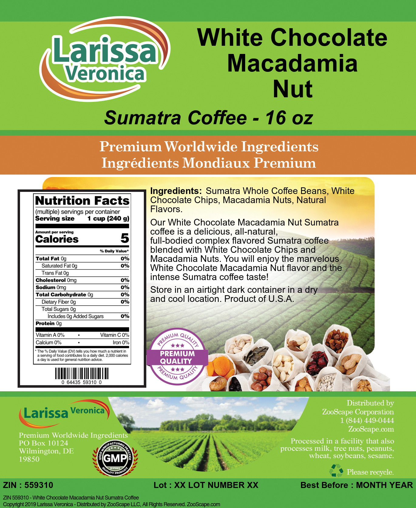 White Chocolate Macadamia Nut Sumatra Coffee - Label