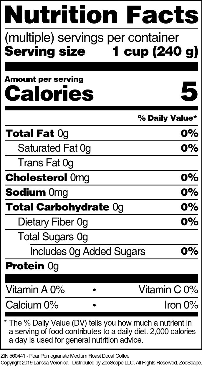 Pear Pomegranate Medium Roast Decaf Coffee - Supplement / Nutrition Facts