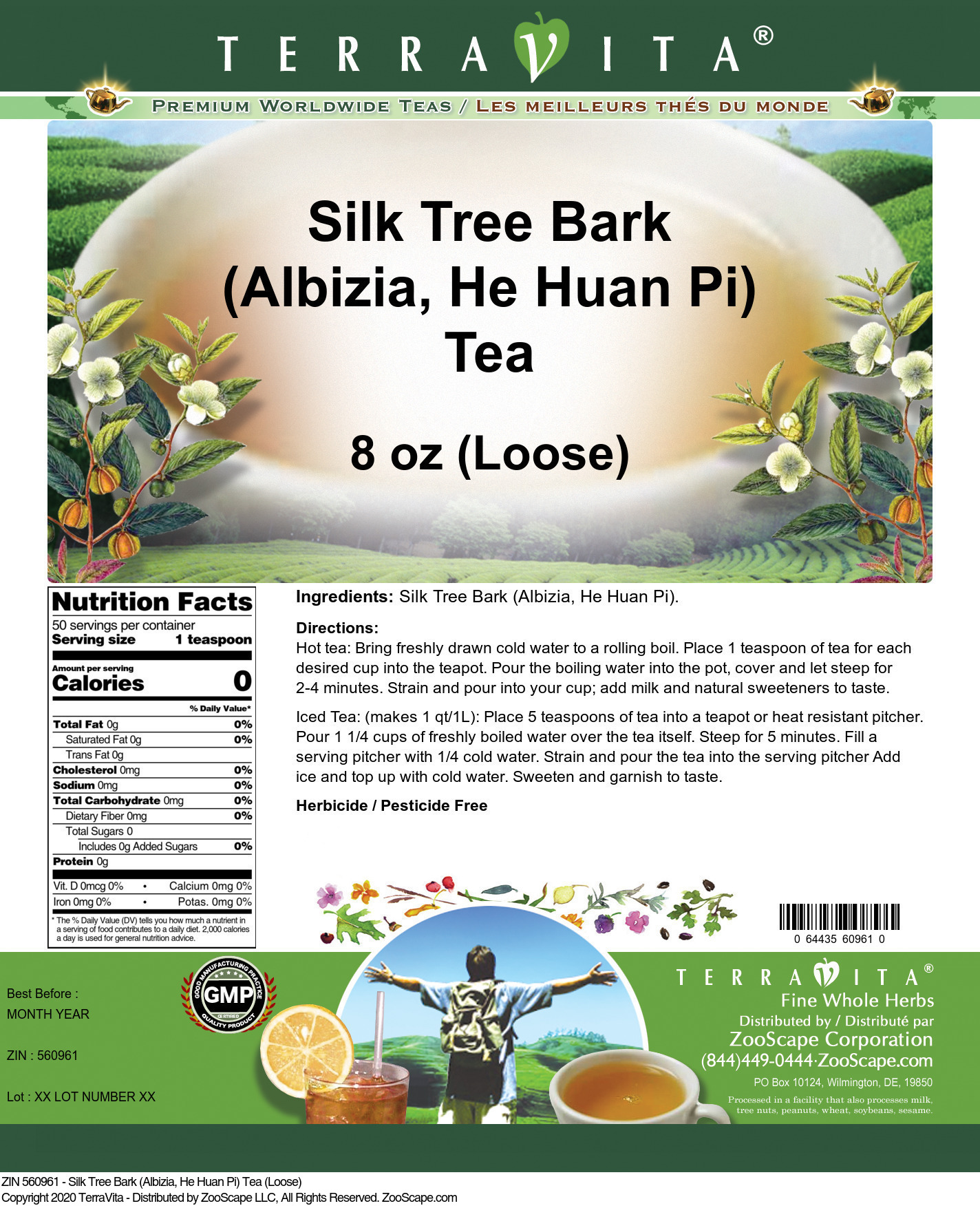 Silk Tree Bark (Albizia, He Huan Pi) Tea (Loose) - Label