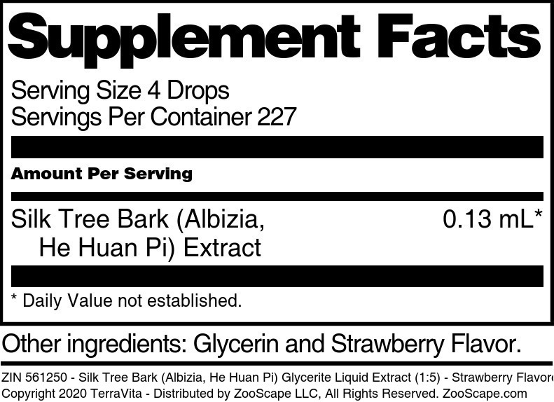 Silk Tree Bark (Albizia, He Huan Pi) Glycerite Liquid Extract (1:5) - Supplement / Nutrition Facts