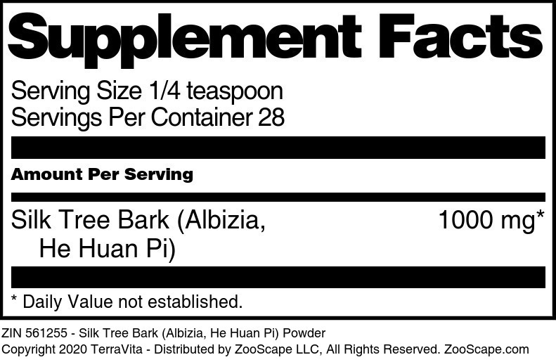 Silk Tree Bark (Albizia, He Huan Pi) Powder - Supplement / Nutrition Facts