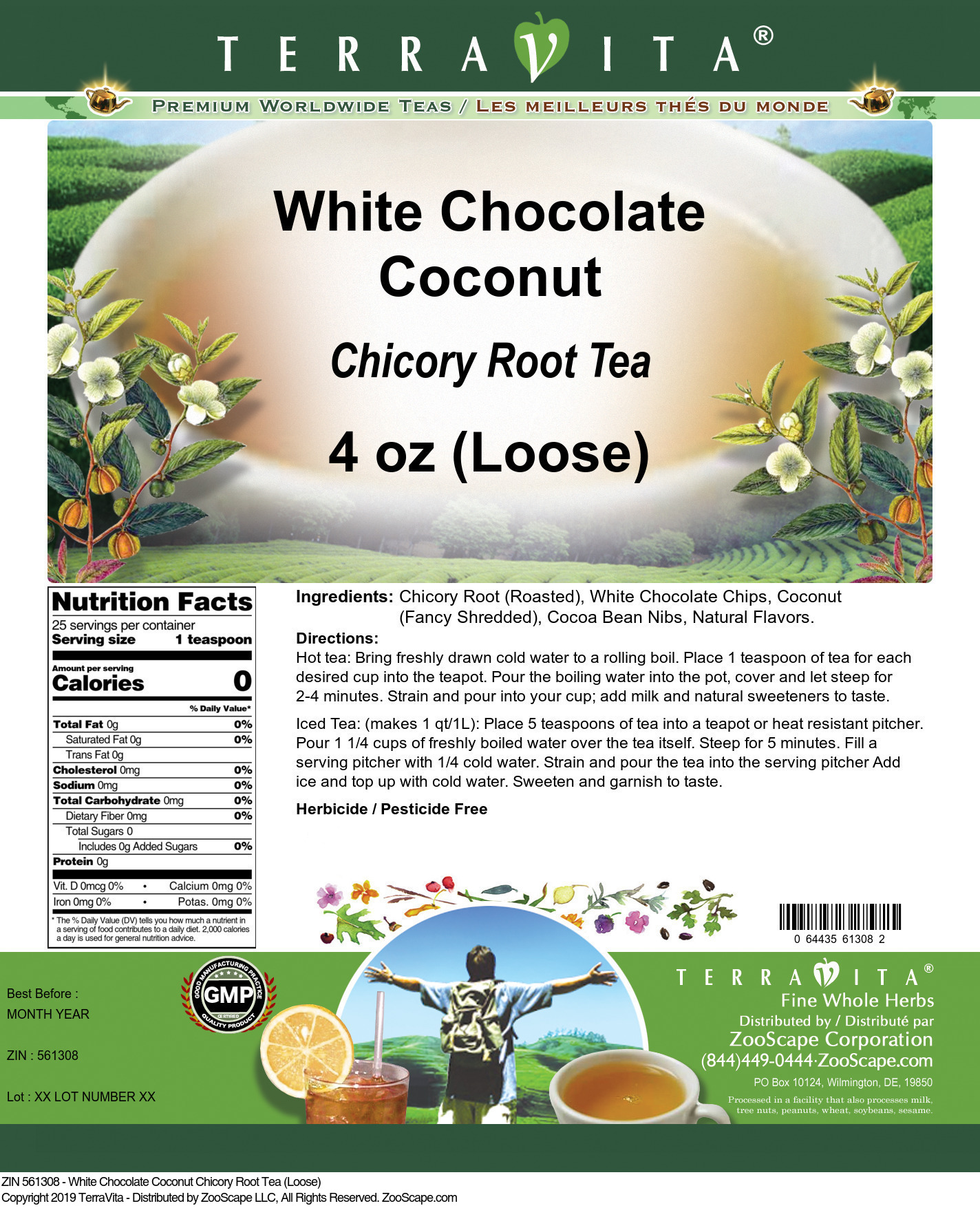White Chocolate Coconut Chicory Root Tea (Loose) - Label