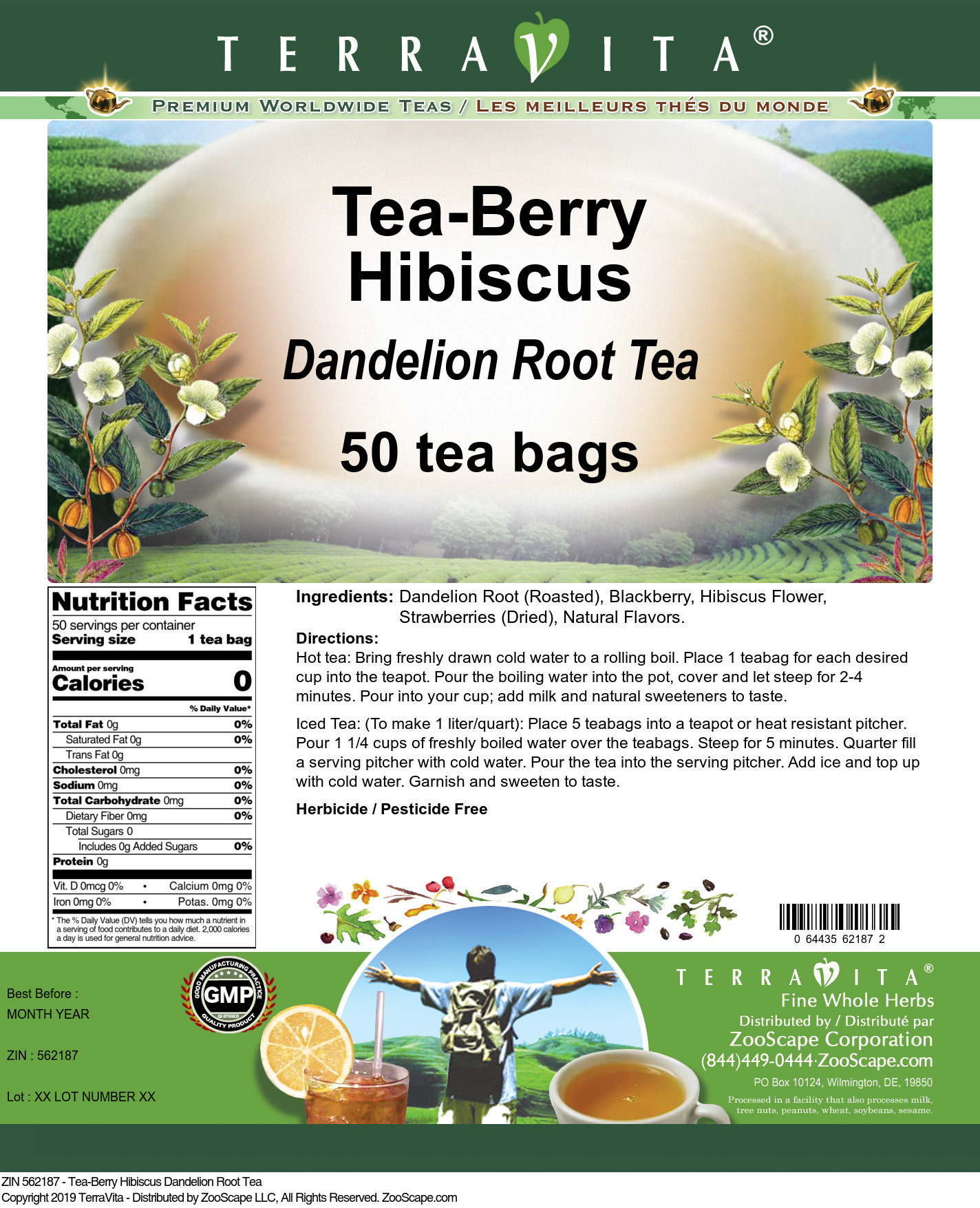 Tea-Berry Hibiscus Dandelion Root Tea - Label