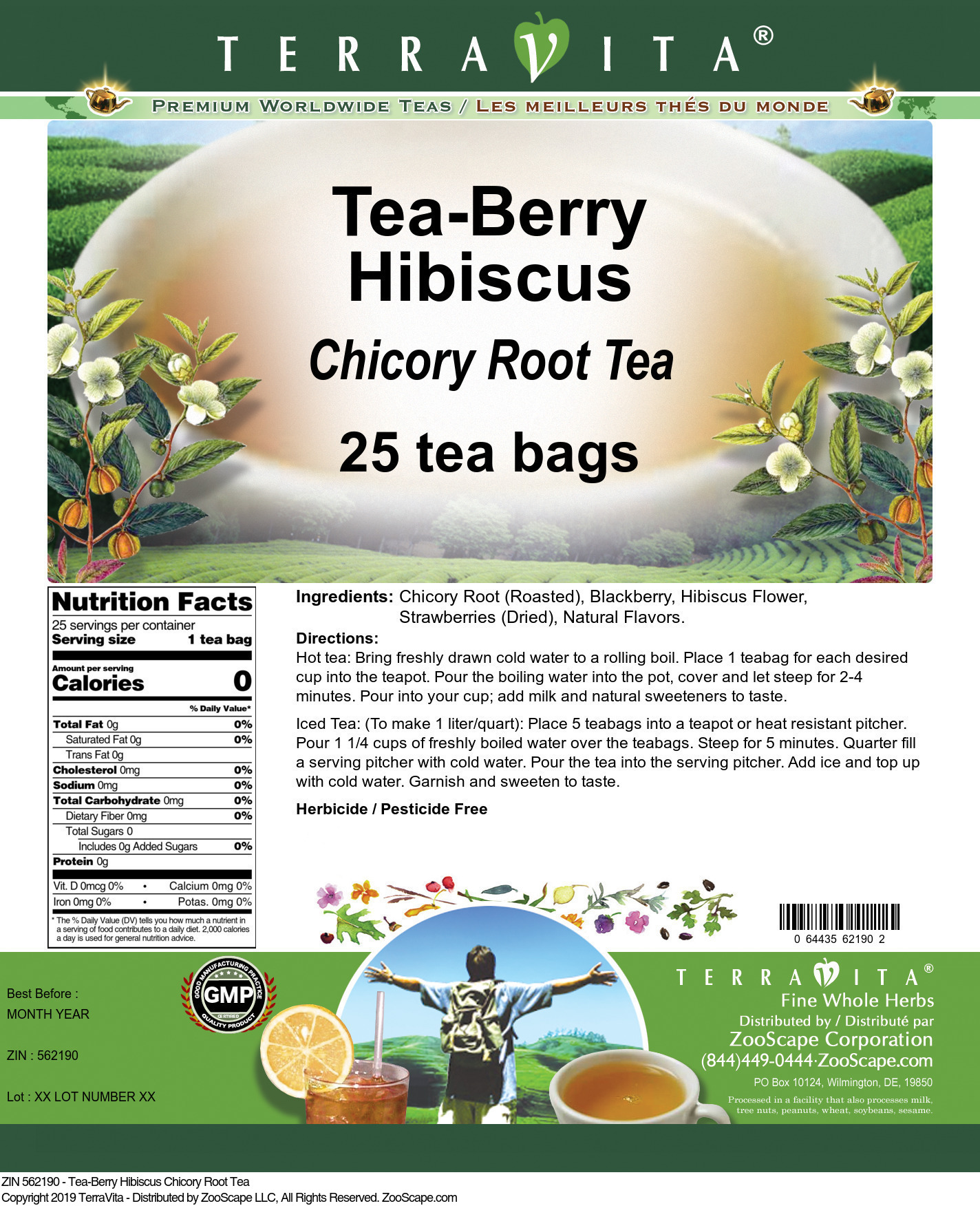 Tea-Berry Hibiscus Chicory Root Tea - Label