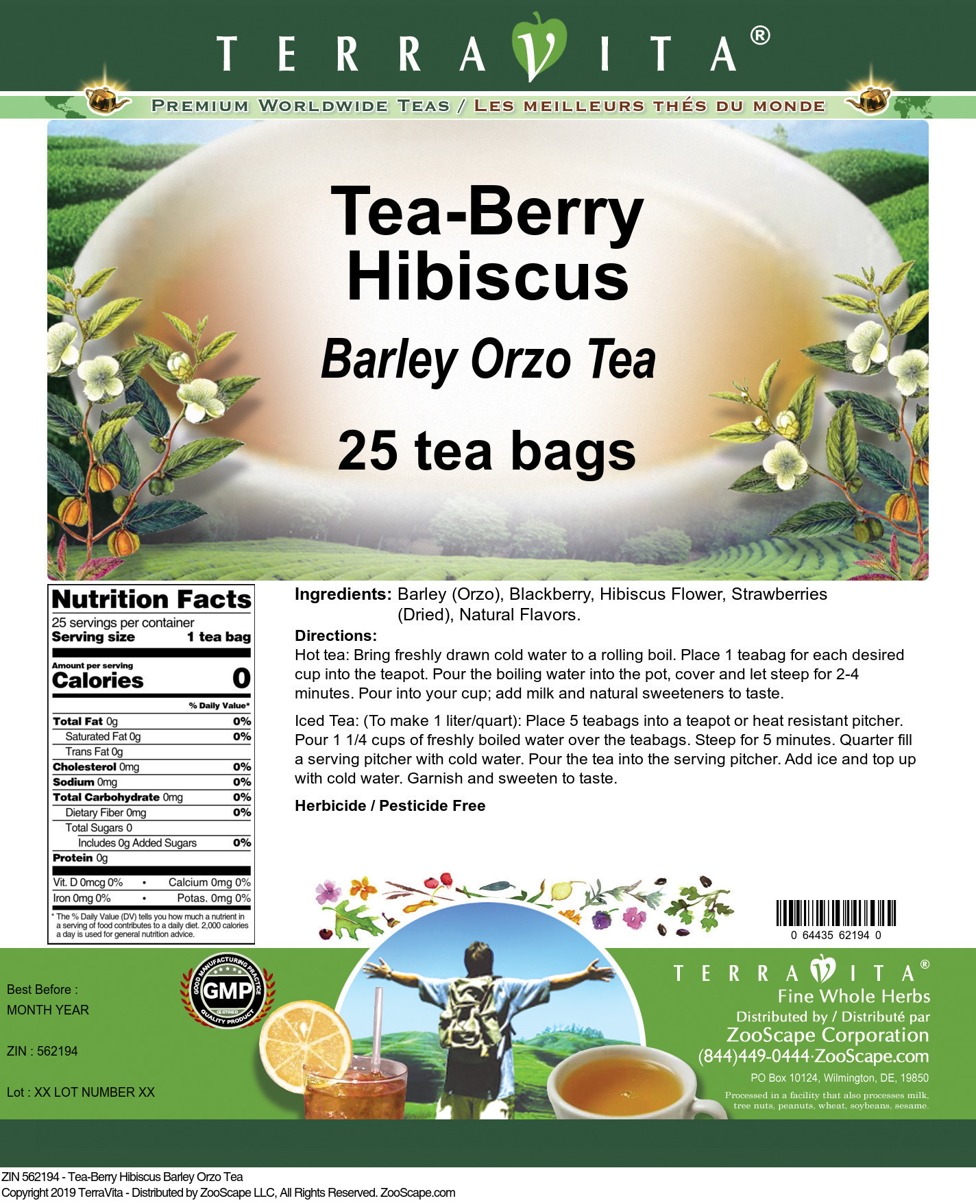Tea-Berry Hibiscus Barley Orzo Tea - Label