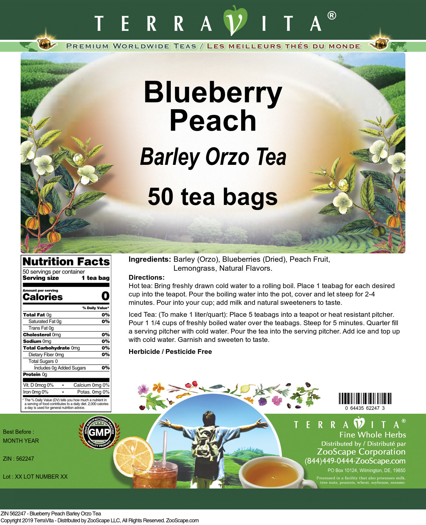 Blueberry Peach Barley Orzo Tea - Label