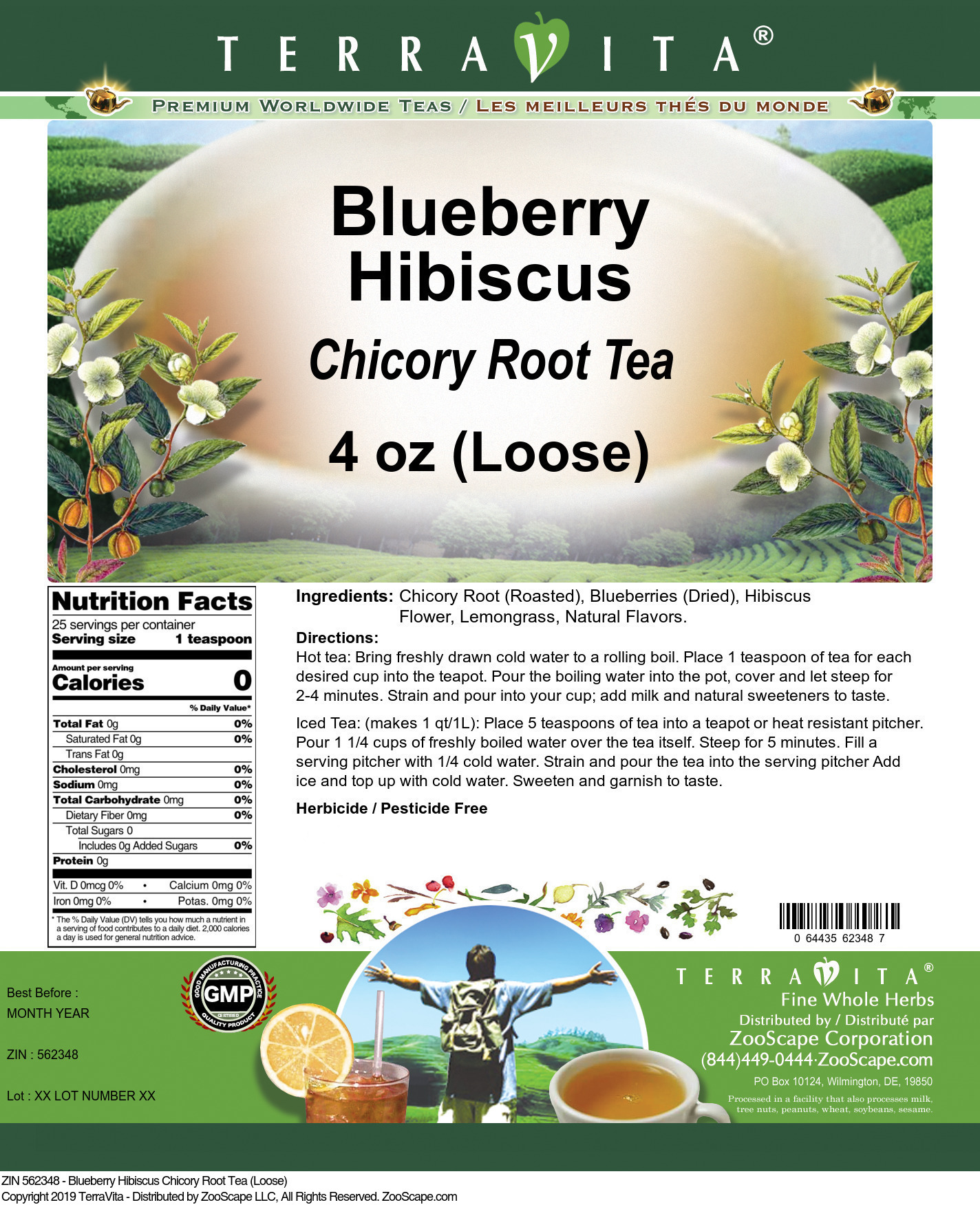 Blueberry Hibiscus Chicory Root Tea (Loose) - Label