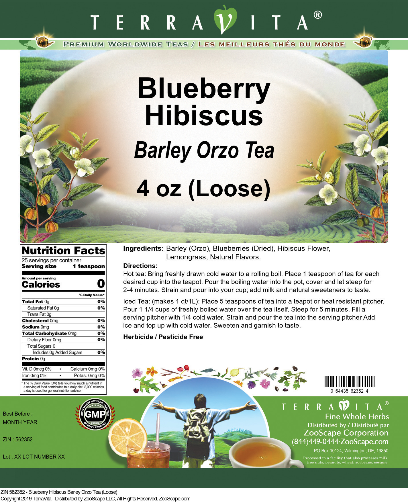 Blueberry Hibiscus Barley Orzo Tea (Loose) - Label